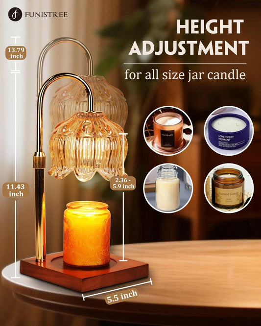 Flower Candle Warmer Lamp with Timer & Dimmer, Adjustable Height Candle Warmer, Birthday Gifts for Women Mom, House Warming New Home Decor, Wax Warmer with 2 Bulbs for Jar Candles