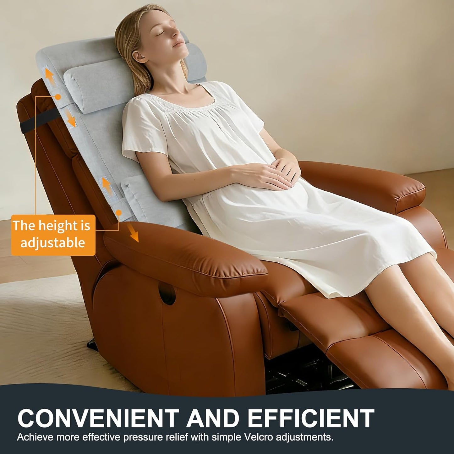 2-in-1 Neck & Lumbar Support Pillow with Adjustable Height and Ergonomic backrest Design, Suitable for recliners, Sofas, high-Back Rocking Chairs, Relieve Back Pressure.