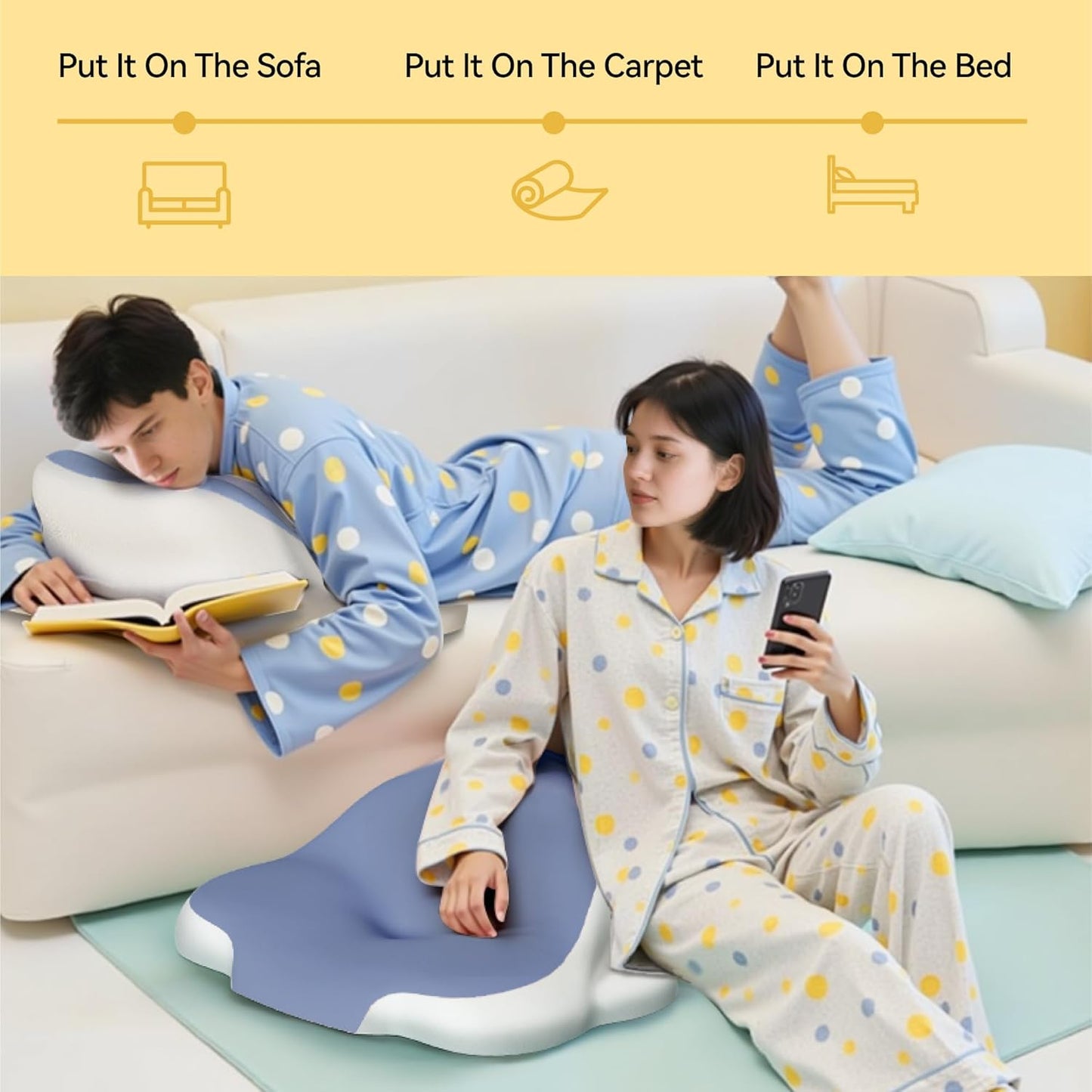 Premium Memory Foam Reading Pillow - Ergonomic Neck Support for Beds, Sofas, and Floors - Removable and Washable Pillowcase - Perfect for Reading, Watching TV, and Relieving Back Pain
