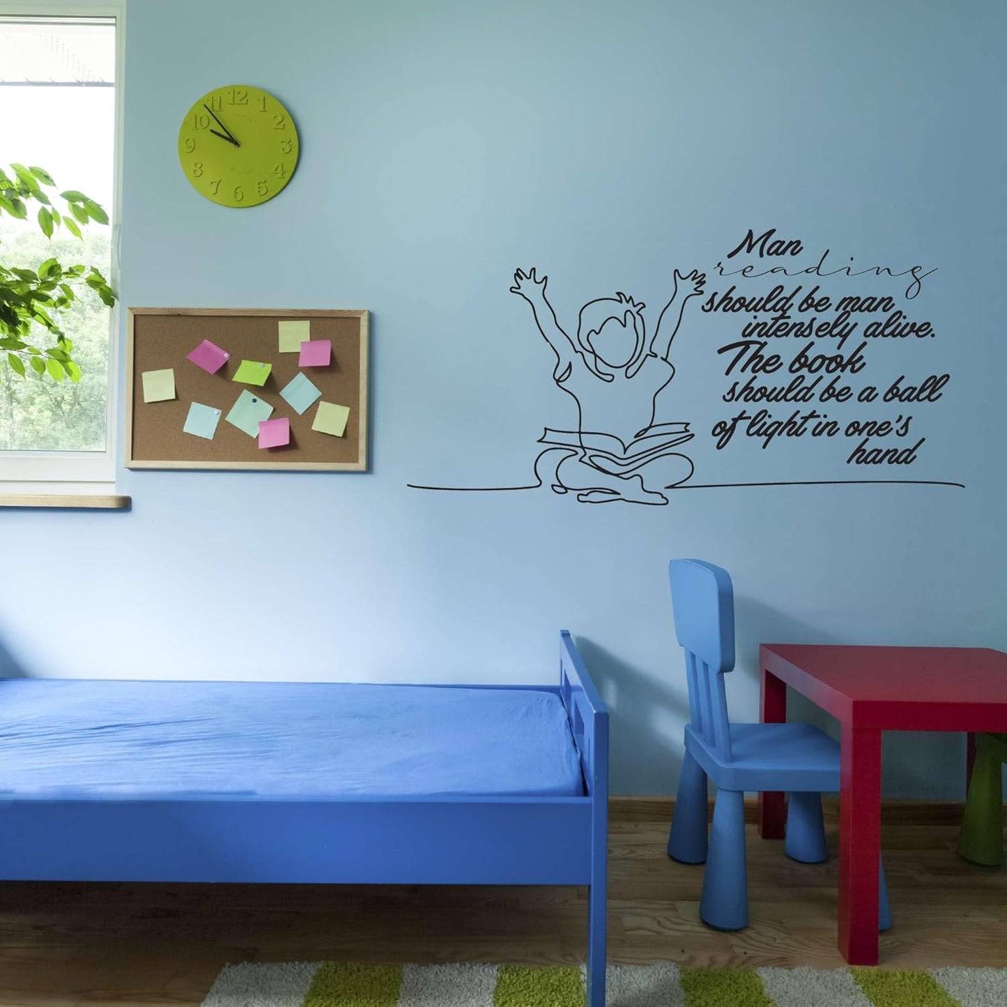 Children Man Reading Man Intensely Alive Adventurous Quote Wall Decal Decoration Cute Little Girl Happy Reading Bookish Book Lover Lasts Years and Easily Removable - Size: 20 in(W) x 10 in(H)