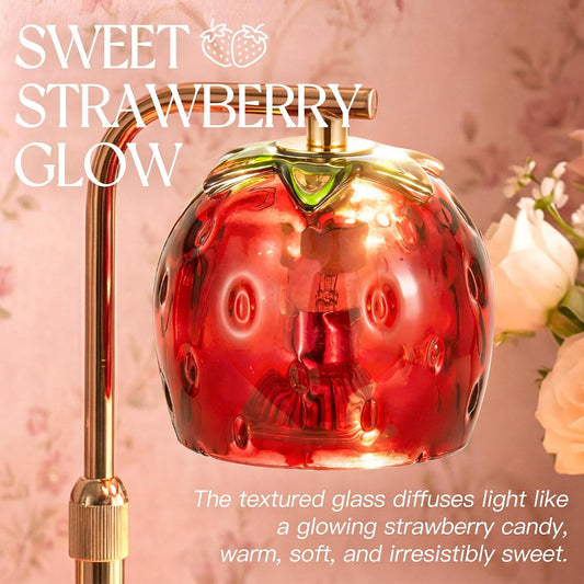 Candle Warmer Lamp with Timer: Strawberry Candle Warming Lamp with 2 Bulbs Dimmable Preppy Room Home Decor for Women Height Adjustable Wax Warmer