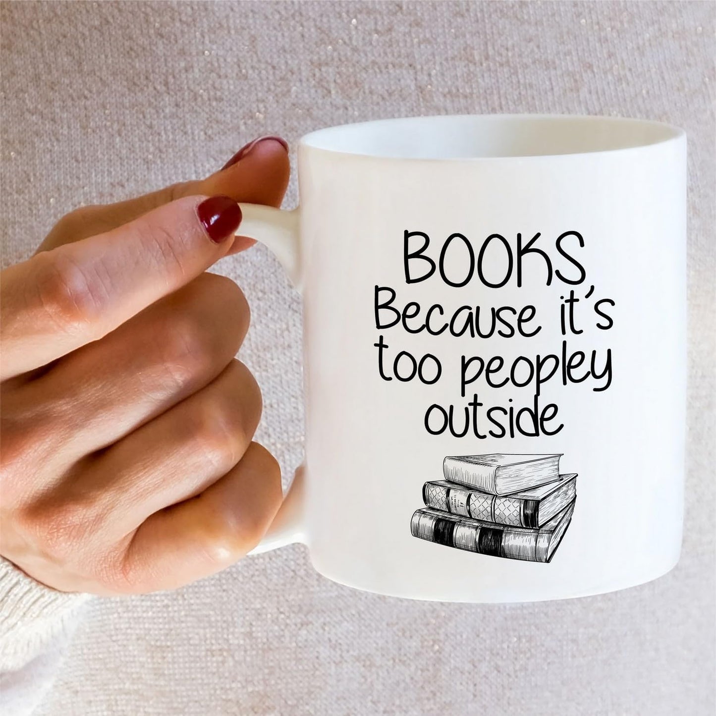Retreez Funny Mug - Books Because It's Too Peopley Outside - 11 Oz Ceramic Coffee Cups for Introvert And Book Lover - Birthdays and Appreciation gifts for Readers, Bibliophiles, Introverted Bookworms