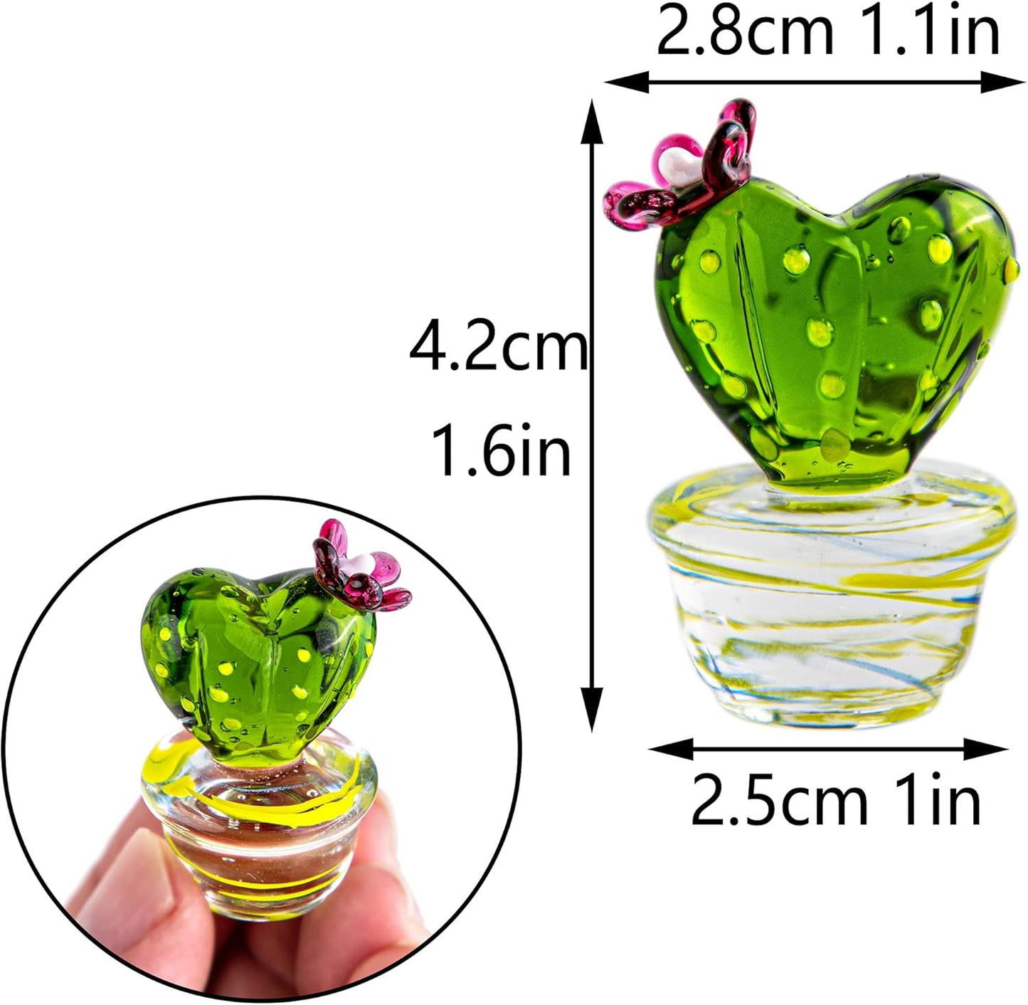 QFkris 1.6" Mini Art Cactus Glass Blown Handmade Glass Figurines Collectibles Table Home Decoration Simulation Plants D