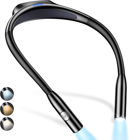 Gritin LED Neck Reading Light,Book Light for Reading in Bed-Eye Caring 3 Colors, Dimmable Brightness, Bendable Arms, 80+Hrs Runtime, Neck Round Design, Comfortable &Lightweight for Crafting, Knitting