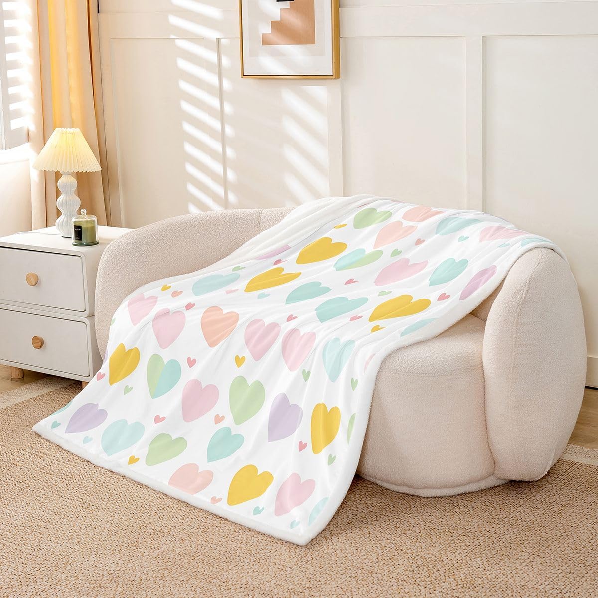 Feelyou Rainbow Heart Sherpa Throw Blanket for Couch Cute Multi-Color Heart Super Soft Cozy Fleece Romantic Blanket for Winter, Plush Throw Princess Style Baby 30"x40" Valentine's Day All Season