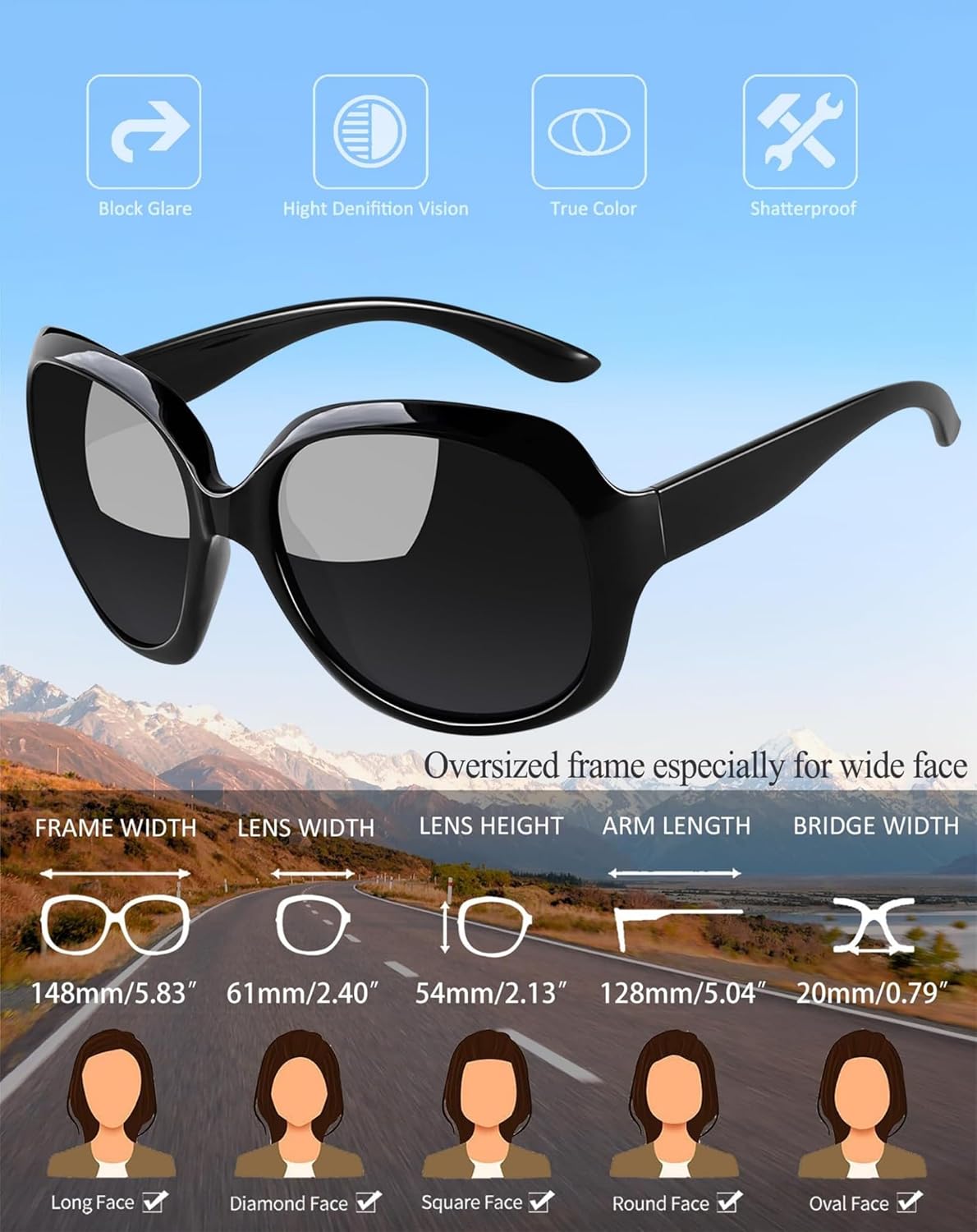 Joopin Oversized Sunglasses Womens Trendy Polarized Large Driving Sun Glasses Ladies UV Protective Big Sunnies Shades
