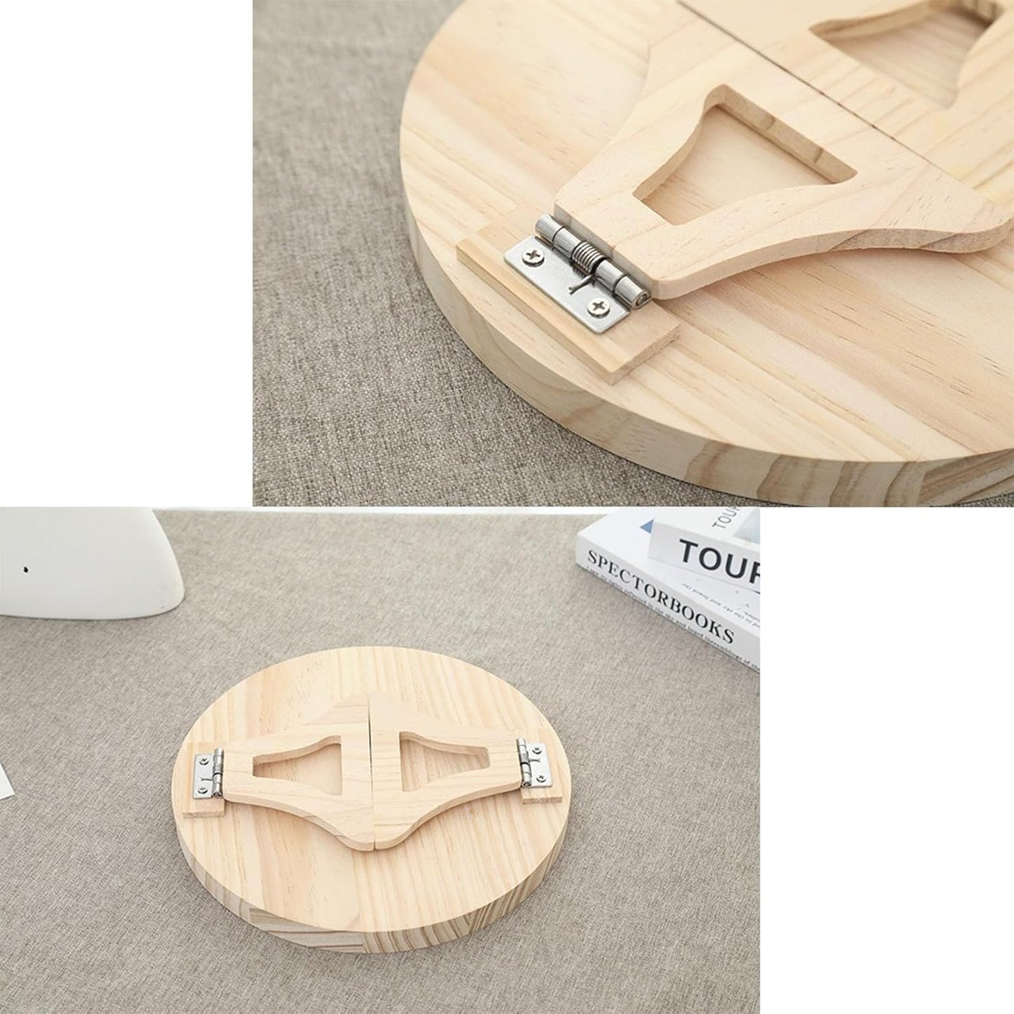 10 Inch Round Sofa Arm Tray, Natural Wood Couch Armrest Table, Clip On Side Table for Wide Couch Arm