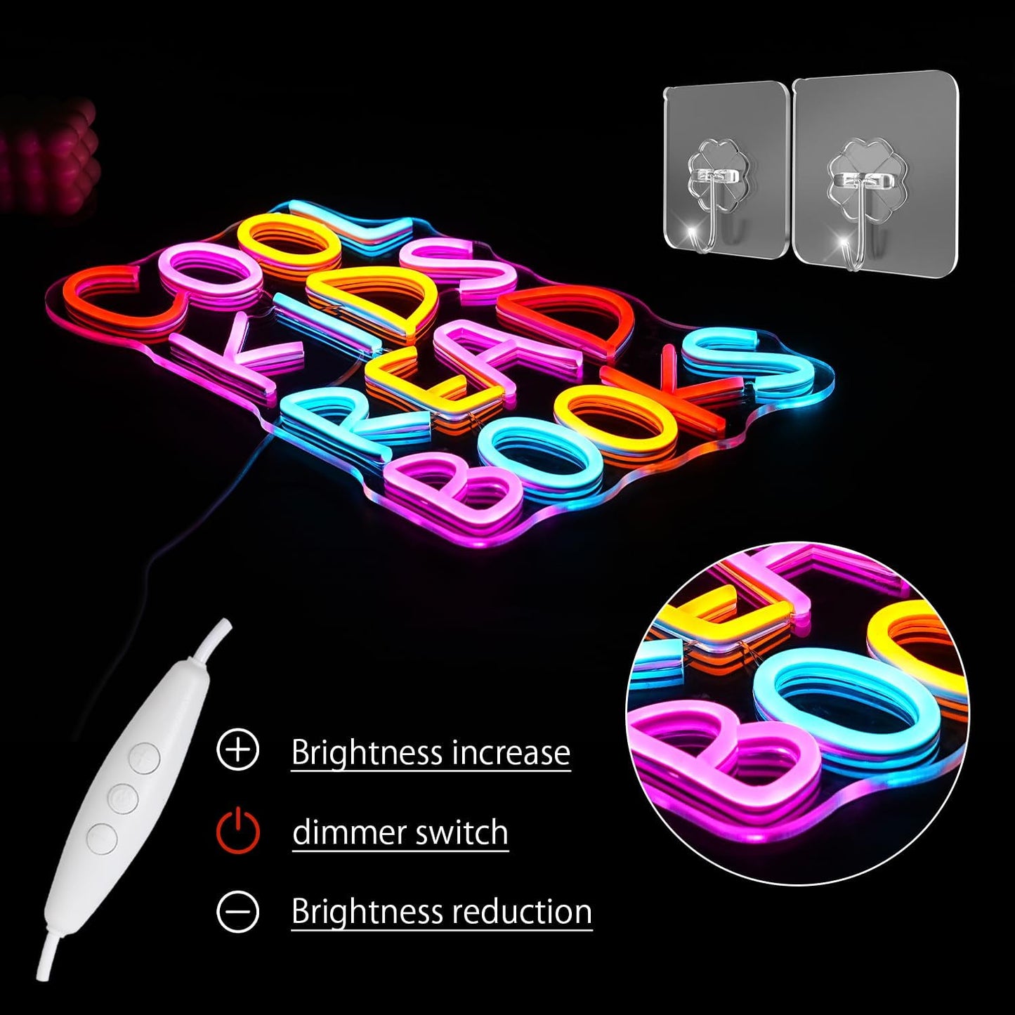 Cool Kids Read Books Neon Sign for Wall Decor Reading Letter LED Neon Lights Library Neon Light Sign Kids Room Library Classroom Reading Corner Decoration(16.5''*10.6'')