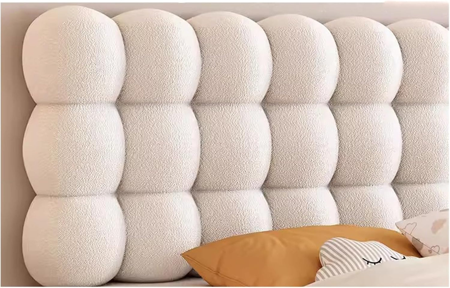 Upholstered Wall Panels, Backrest Positioning Support Bolster Cushion, Soundproof Peel Stick Headboards, Bed Rest Reading Pillow Bolster for Watching TV Gaming (A Cream)