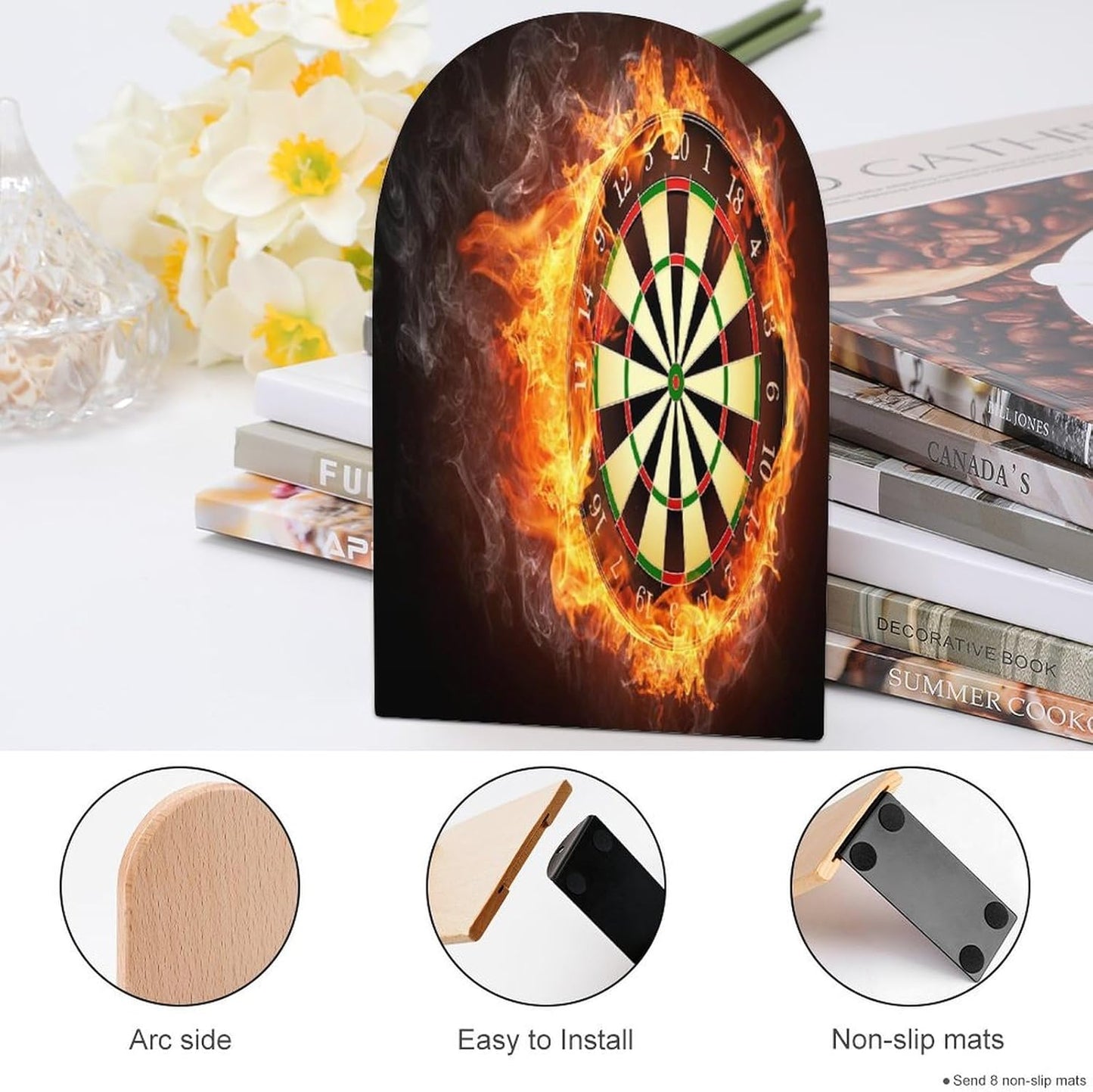 Dart Board Wooden Bookend Non-Slip Book Ends Heavy Duty Book Stopper with Metal Base Books Holderd Decorative Bookends Stands Firmly for Office Supplies