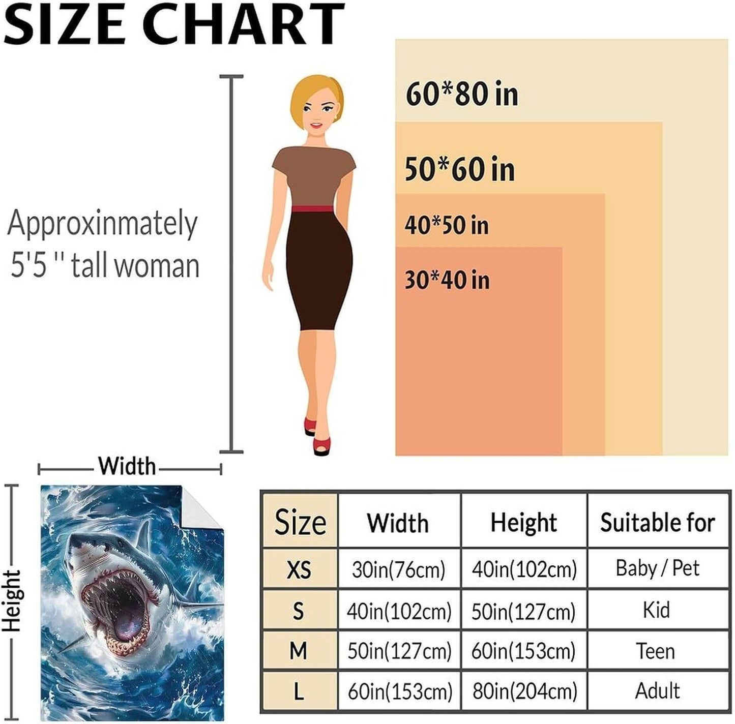 Shark Blanket for Kids 5-7 - 40 x 50 Inches Soft Flannel Throw for Animal Lover - Soft Warm Throw Blankets Stuff for Couch, Sofa