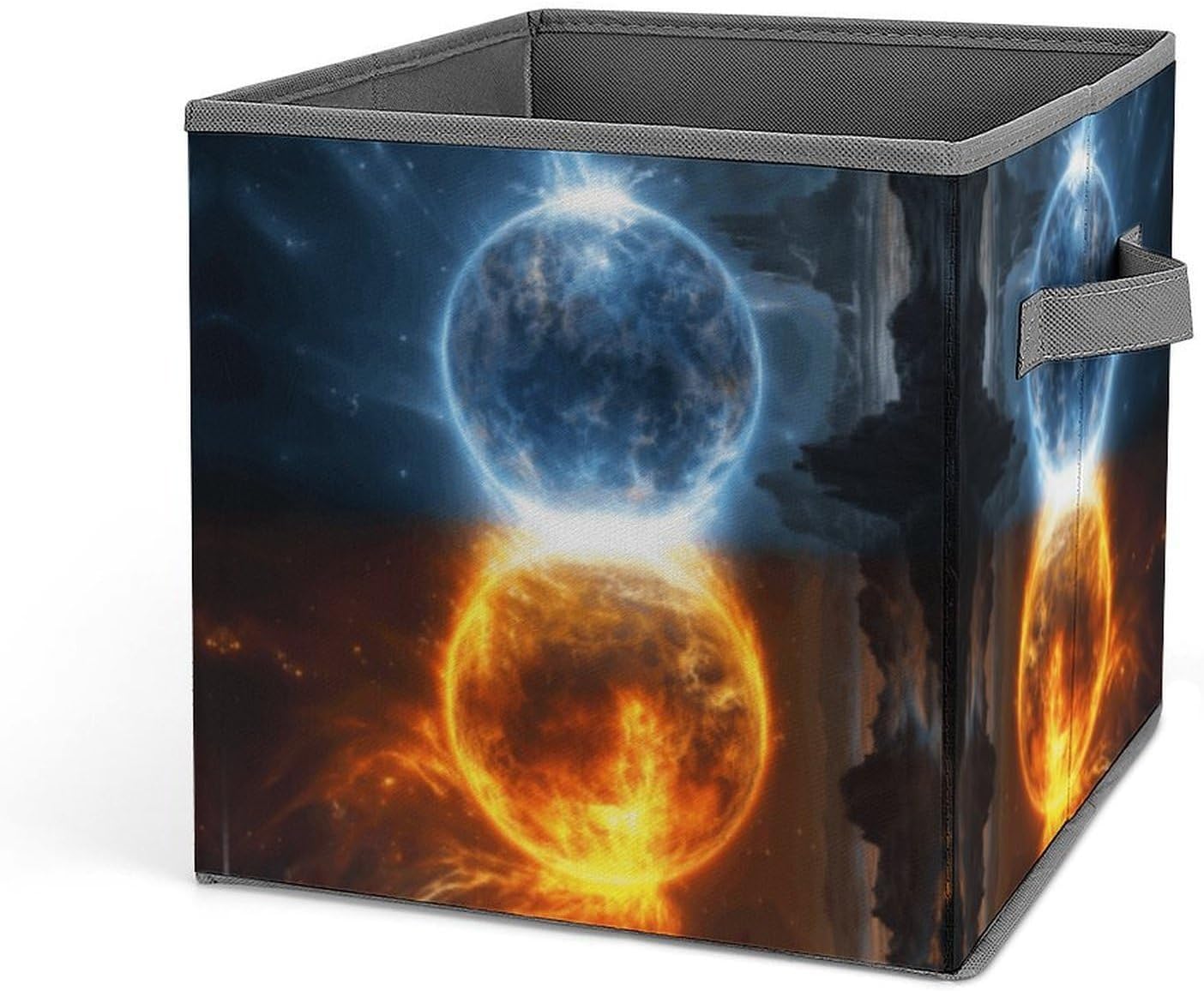 Fire And Water Planets Storage Bins with Handles Fashion Large Storage Cubes Sturdy Foldable Storage Boxes Space-Saving Storage Baskets for Home Office Clothes Closet Organizers