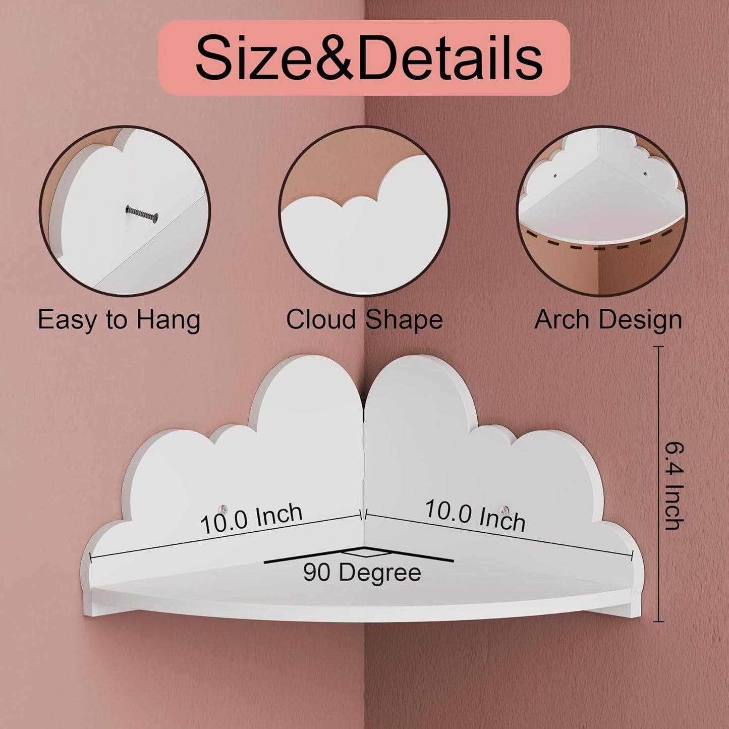 Solid Wood Cloud Floating Corner Shelves for Nursery, Set of 3 Cloud Shaped Wall Shelf, Cute Corner Shelves Wall Mounted White, Small Display Shelf Nursery Decor for Bedroom, Living Room, Bathroom