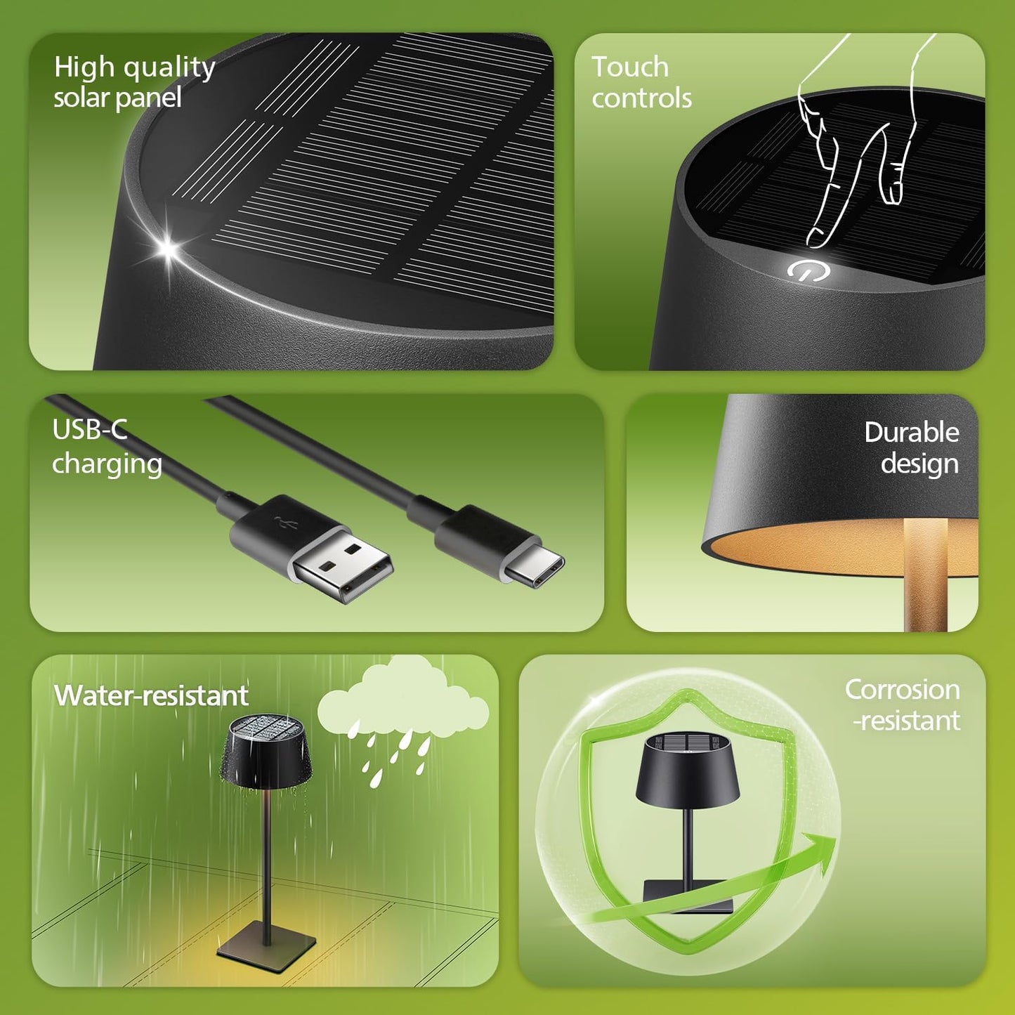 Philips Solar Outdoor Table Lamp, Portable LED Desk Light,Cordless Battery-Operated，2 Adjustable Height, Touch Control & Stepless Dimming Night Light，Waterproof for Garden, Bedroom
