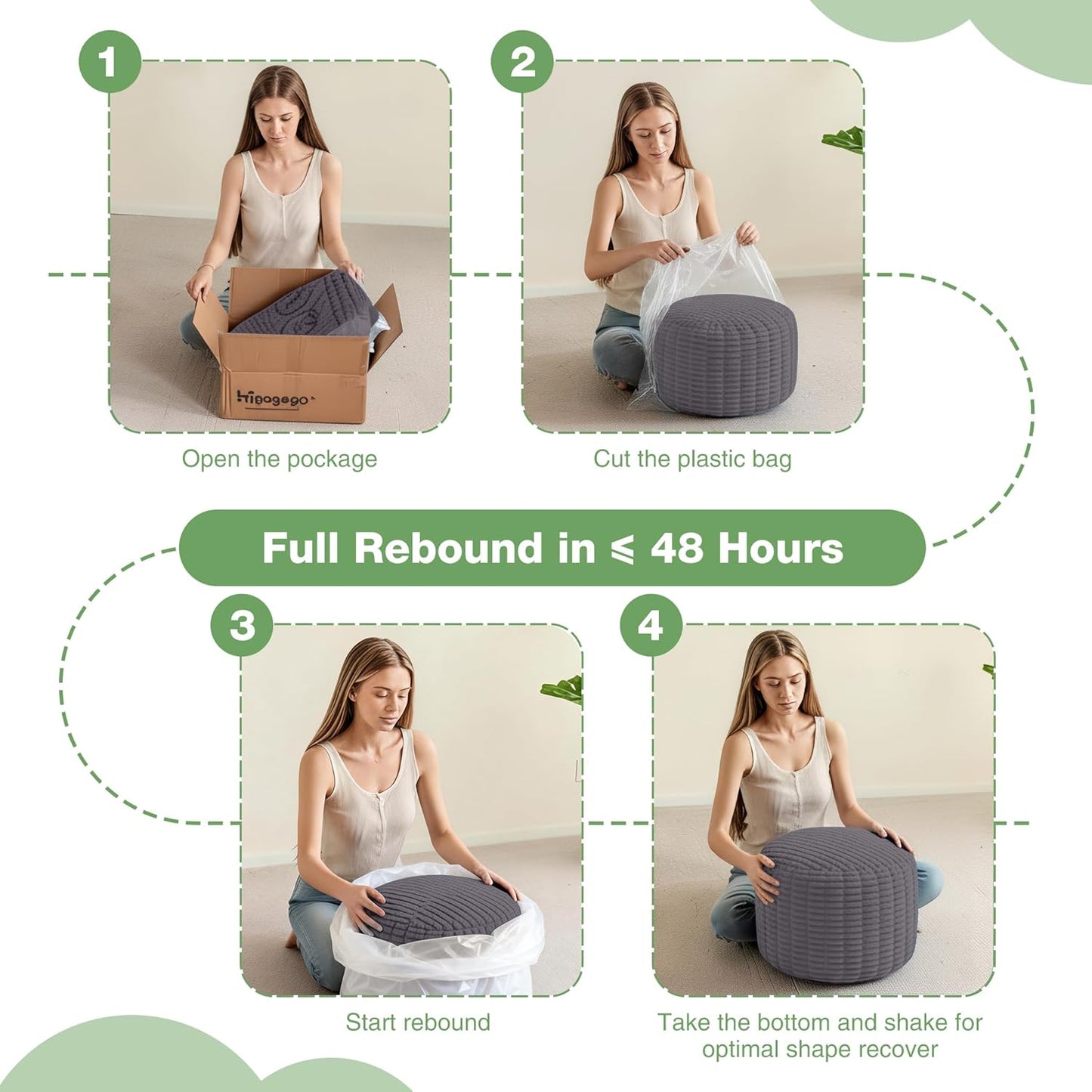 Round Stuffed Pouf, Corduroy Poufs with Foam Chunk Filling,20 X 15 Inches Floor Poufs Foot Rest for Living Room