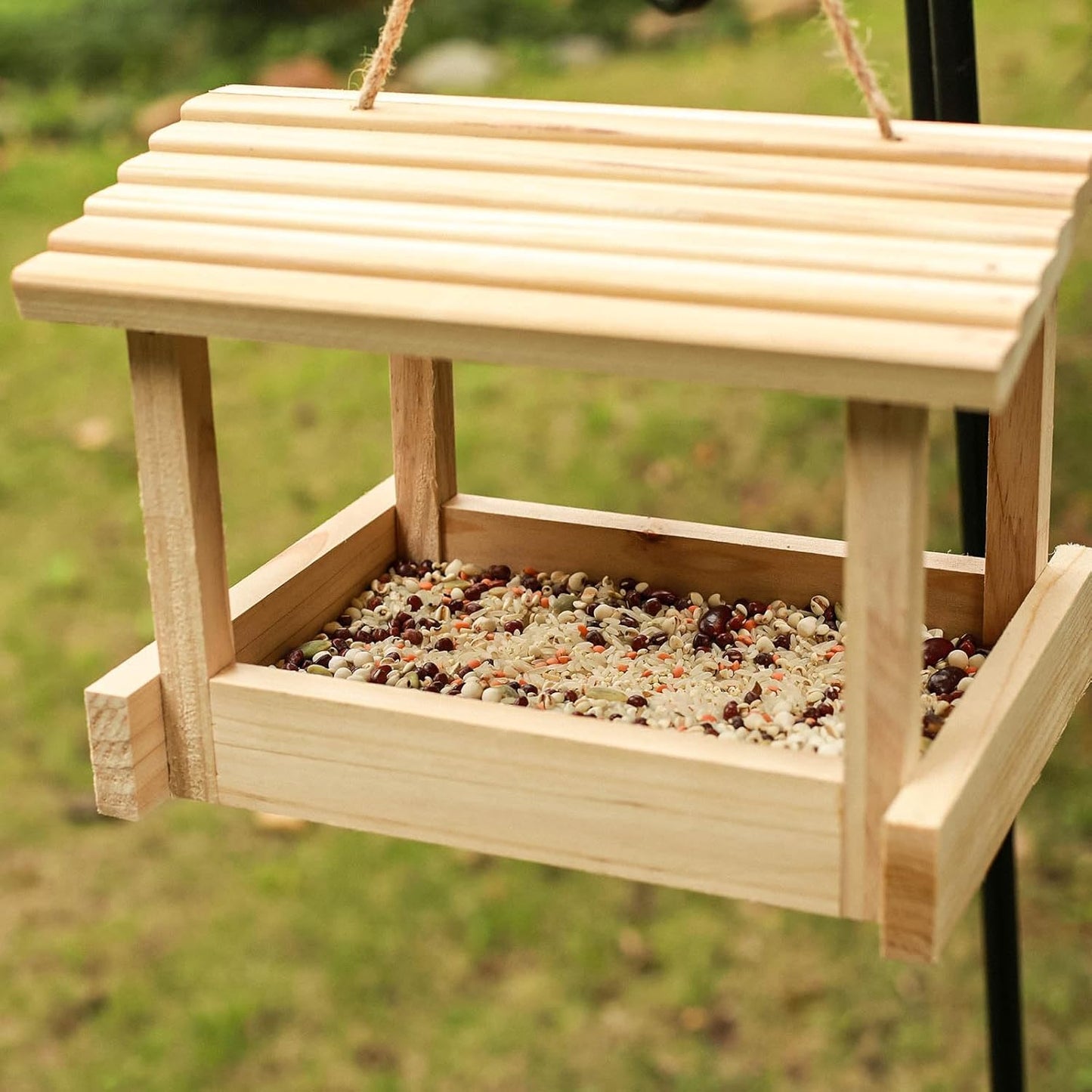 STARSWR Bird Feeders for Outside Hanging, Wild Bird Feeder House for Cardinals Finches Wooden Bluebird Feeder Mealworm Feeder Outdoor Wood Platform Bird House Feeder