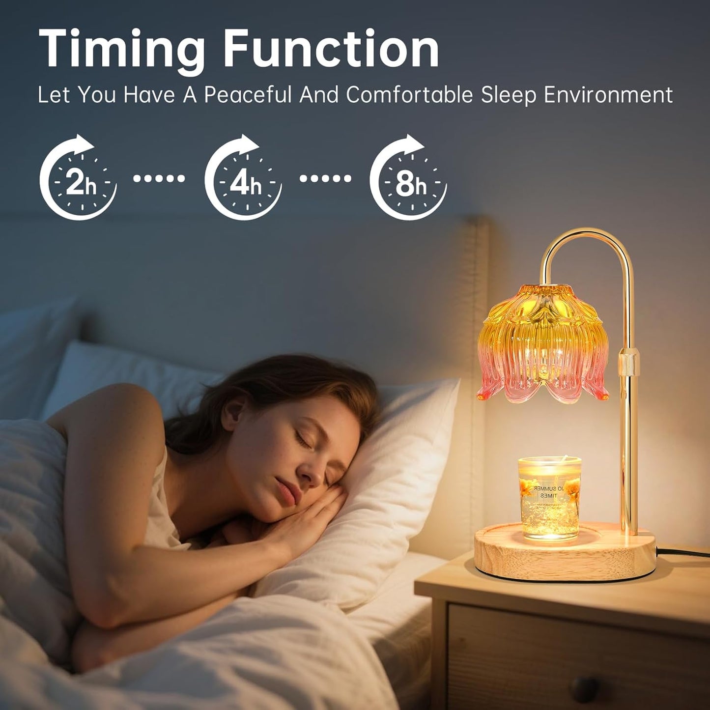 Flower Candle Warmer Lamp for Jar Candles with Timer & Dimmer, Adjustable Height Fits Large Jars up to 7.08" Tall, Flameless Wax Warmer, Cozy Bedroom Home Decor, Gift for Mom Women,Light Pink