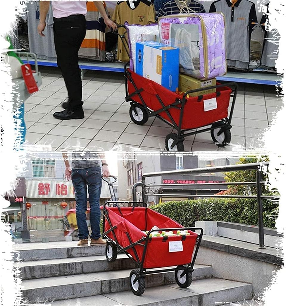 Portable Folding Garden Troey Cart Heavy Duty Wagon with Canopy Multi-Function ping Cart for Outdoor Camping Beach Pu Truck (Color : Red) (Black)