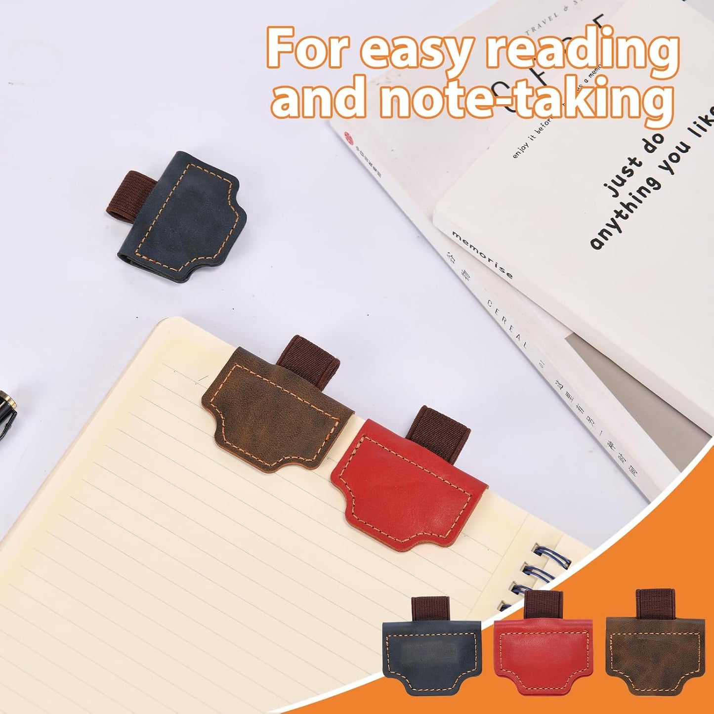 3PCS Magnetic Bookmarks with Pen Holder, Leather Pen Holder Bookmark for Readers，Best Gift for Book Lovers, Convenient Reading Accessories.