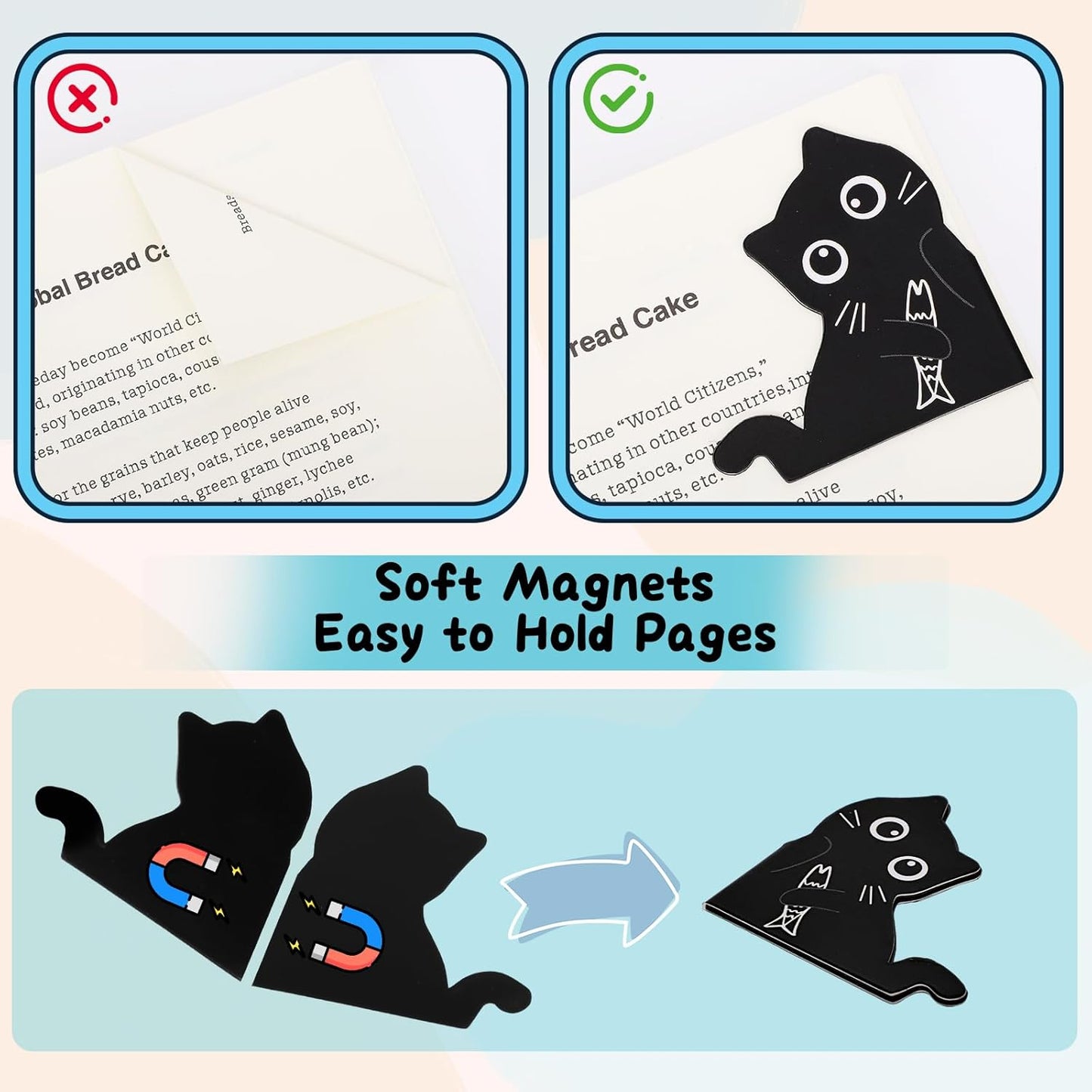 (Prudiut) 10Pcs Magnetic Bookmarks Cute Black Cat Bookmark, Easter Basket Stuffers, Black Cat Gifts for Reading Women, Bookish Gift for Book Lovers, Easter Decorations, Easter Gifts for Kids, Women