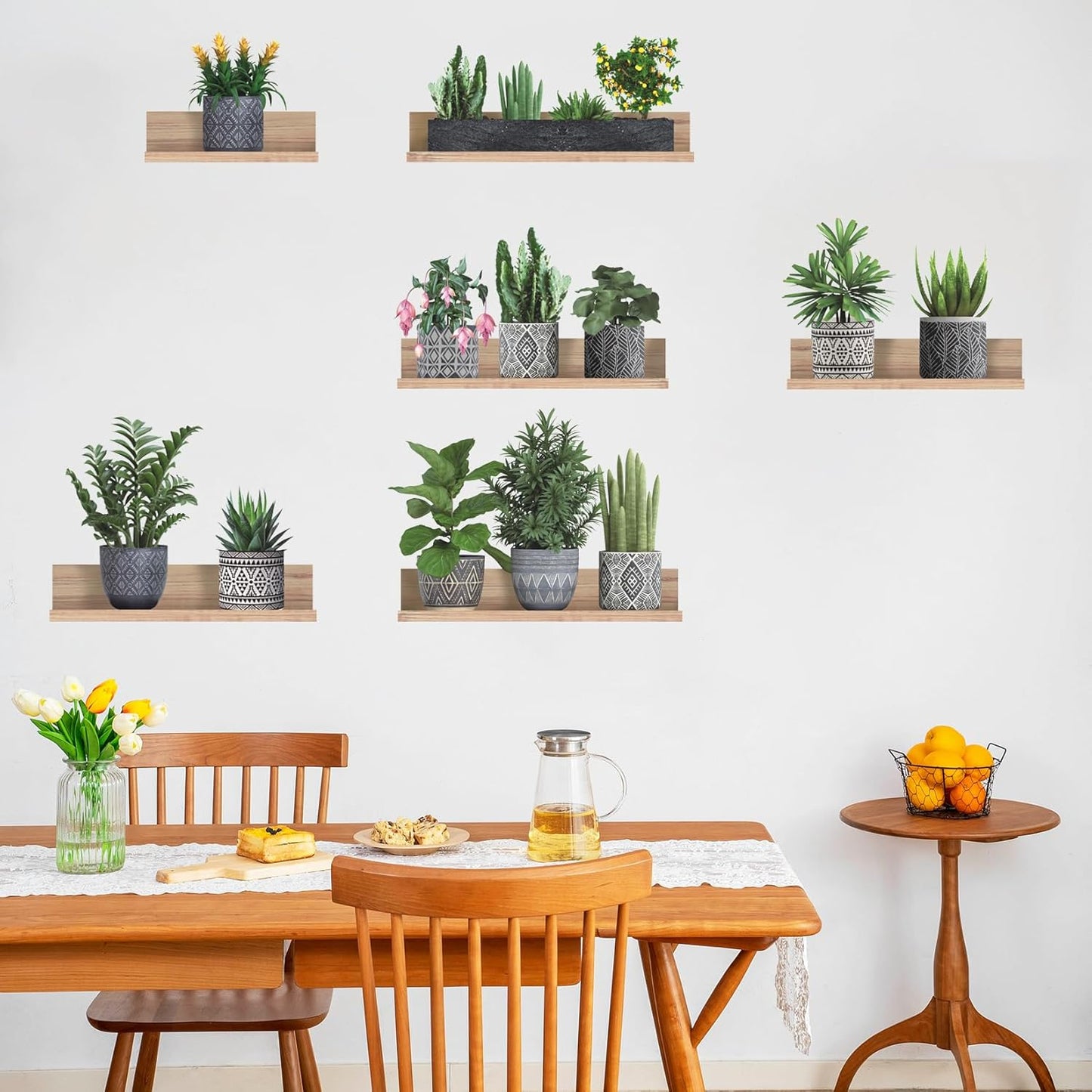 LHIUEM Potted Plants Decals Vine Stickers Green Botanical Decals(12'X33') Cottagecore Greenery Stickers Plant Spring Clings Tropical Wall Art 3D Vinyl Succulent Wall Clings for Office Lavatory