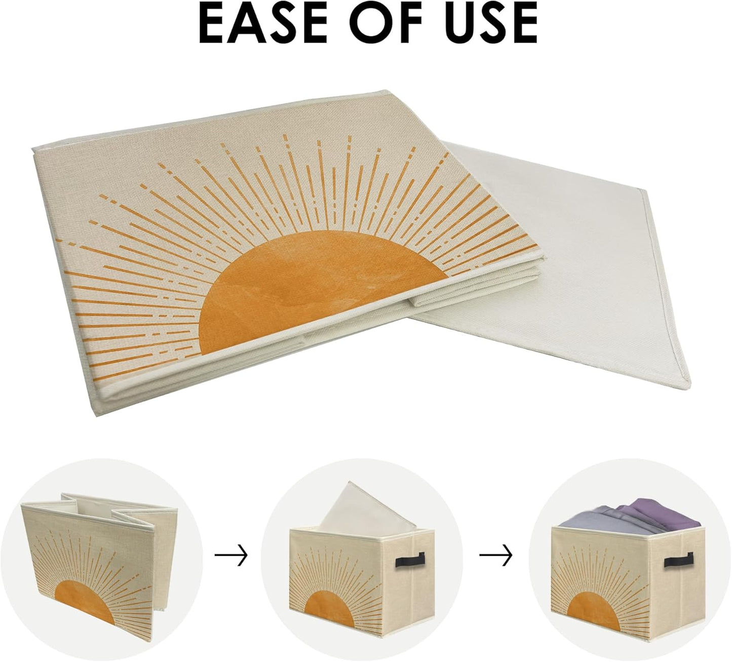 Knibeo Boho Sunshine Fabric Storage Bins for Shelves Closet, Abstract Mid Century Modern Boho Sun Sunrise Minimalist Collapsible Cube Baskets Organizer for Clothes Books Toys