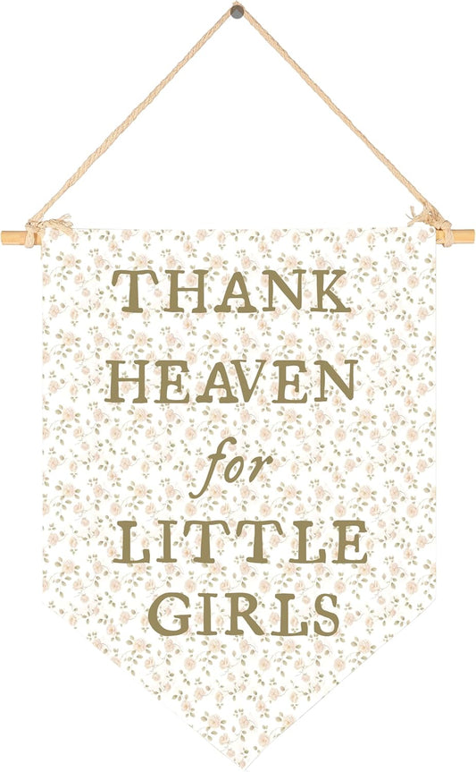Nursery Playroom Reading Room Bedroom Door Wall Decor Gifts for Girl Kids-Baby,Shower Christmas Gift-Canvas Banner Pennant Prints Poster Flag Sign Wall Art-Thank Heaven for Little Girls