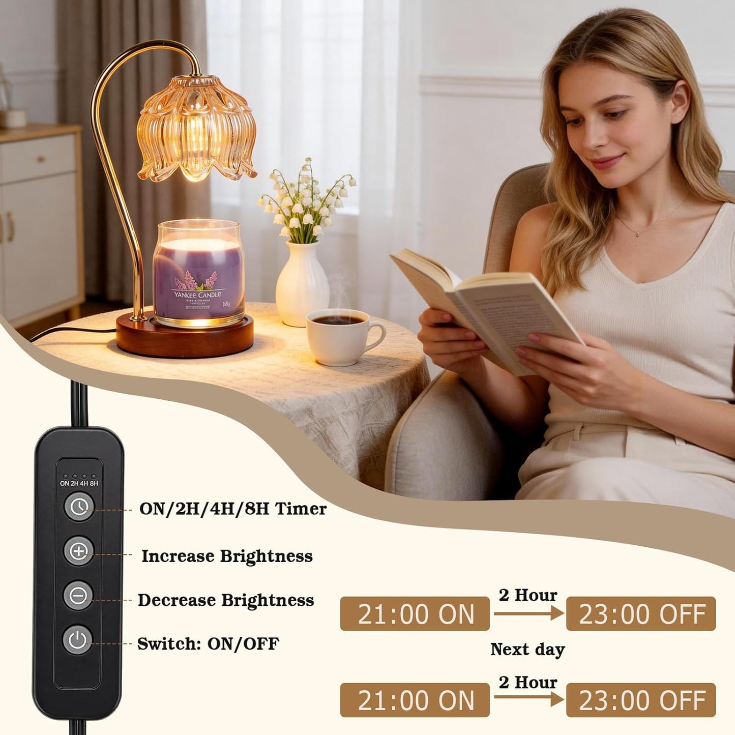 Flower Candle Warmer Lamp with Timer, Dimmable Candle Lamp Warmer, Mothers Day Birthday Gift for Women Her Mom, House Warming for New Home Decor, Lotus Wax Warmer for Yankee Candles