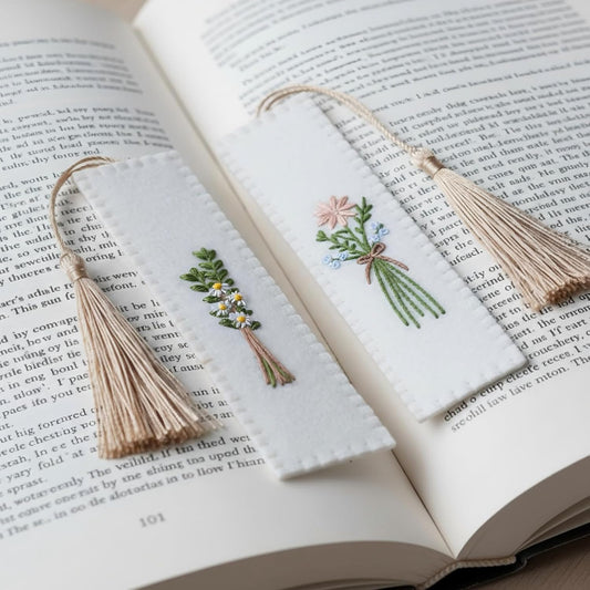 2 Pcs Embroidery Felt Bookmarks Floral Patterns Bookmark with Tassels Handmade Flower Bookmark Cute Book Markers for Reading Adults School Office Book Lovers Gifts