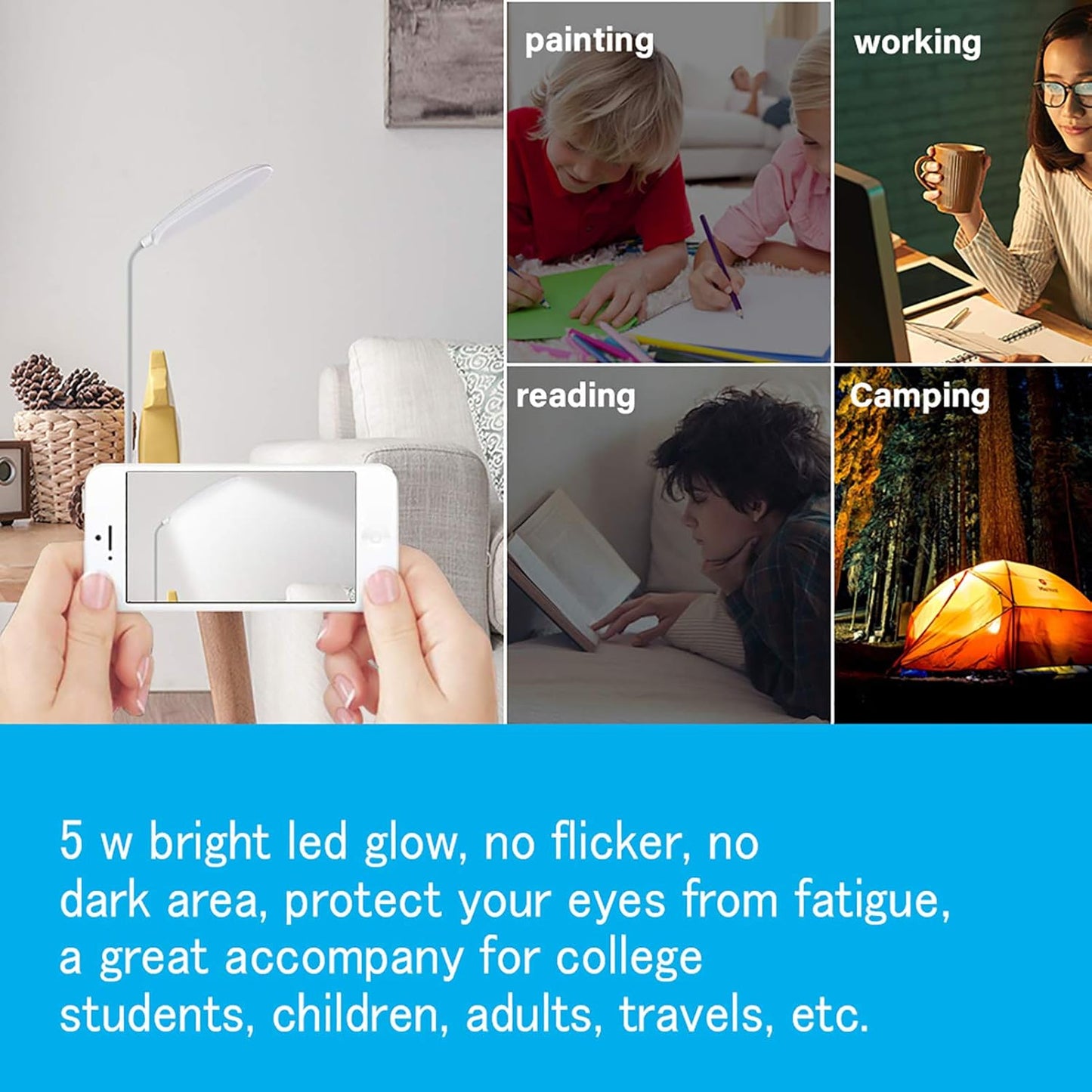 DEEPLITE LED Desk Lamp Battery Operated Lights Cordless Rechargeable Lamp, Flexible Portable Light for Bed Craft Nail Home Office, Eye-Caring Dimmable Small Desk Lamp Wireless Reading Lamp - 2 Pack