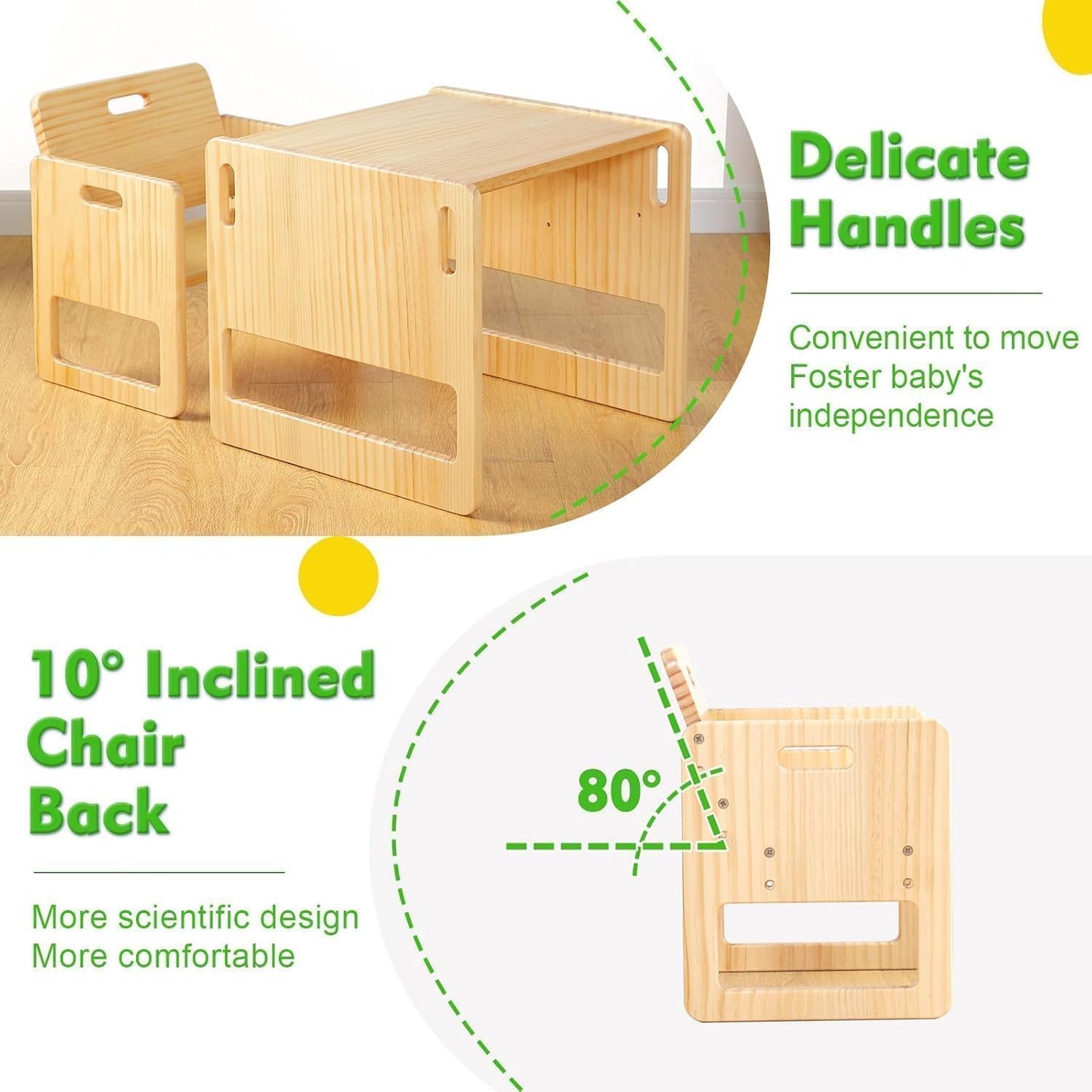FUNLIO Montessori Weaning Table and Chair Set for Toddlers Age 1-3, Height Adjustable Toddler Table and Chair Set, Cube Kids Table Chair for Reading/Eating/Playing, Easy to Assemble, CPC Certified