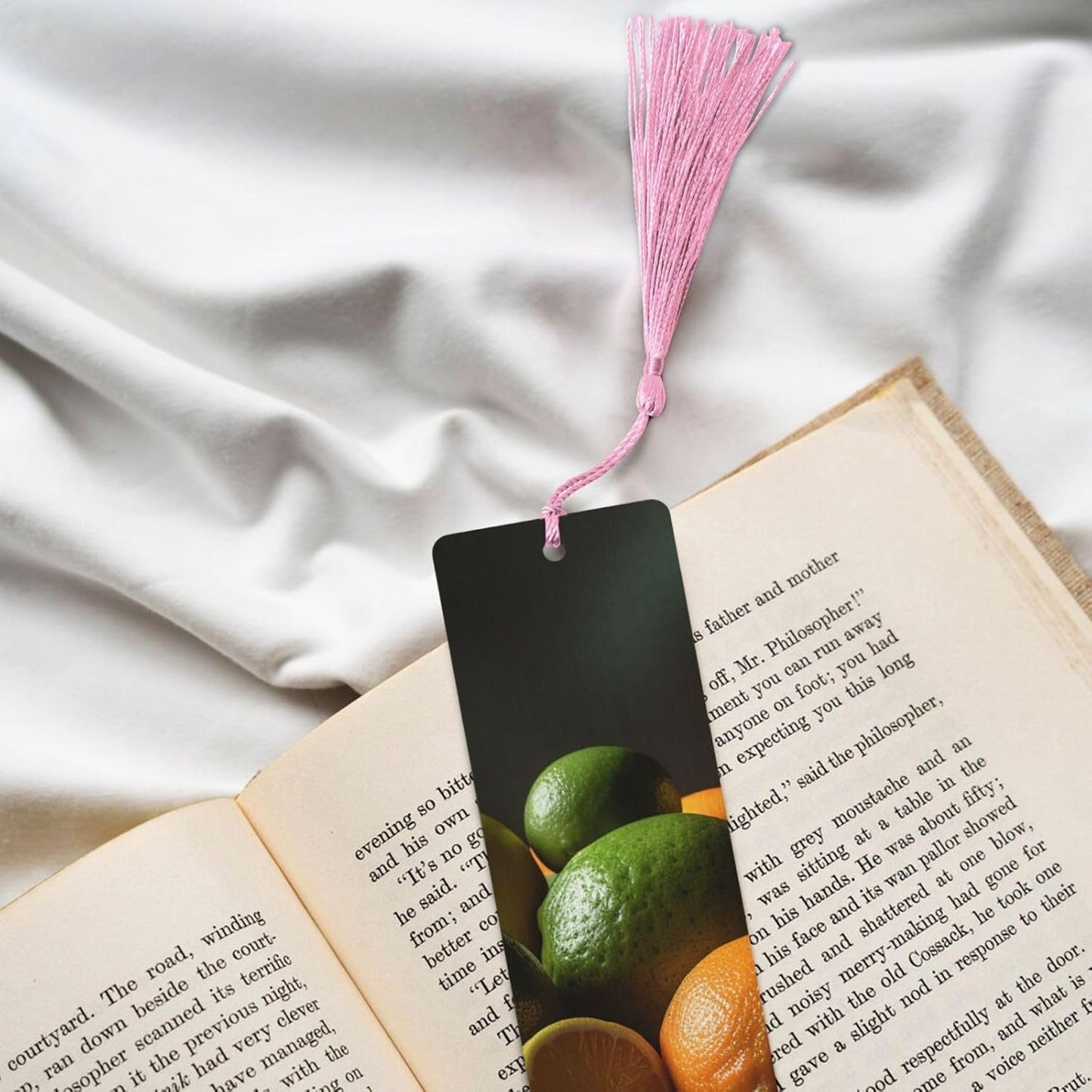 Lemons and Oranges Bookmarks Gifts for Women Men, Wooden Bookmarks for Book Lovers, Vintage Book Marks Ornaments with Tassel, Unique Personalized Reading Page Markers Pink
