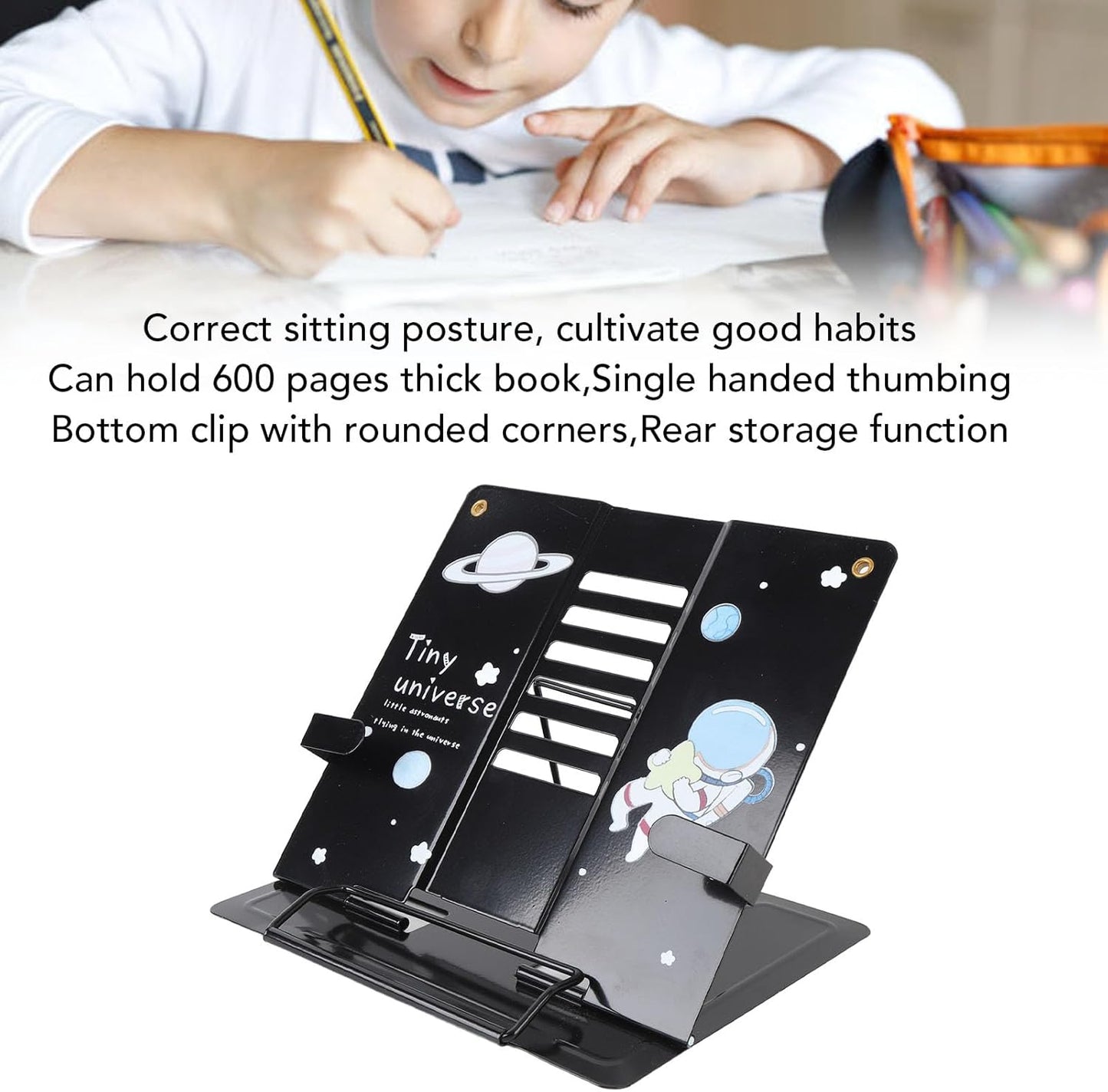 Small Metal Desk Book Stand, Adjustable Book Holder, Cute Book Stand for Reading, with Exquisite Pattern Design, Stable and Portable for Recipes, Textbooks, Tablet, Music Books