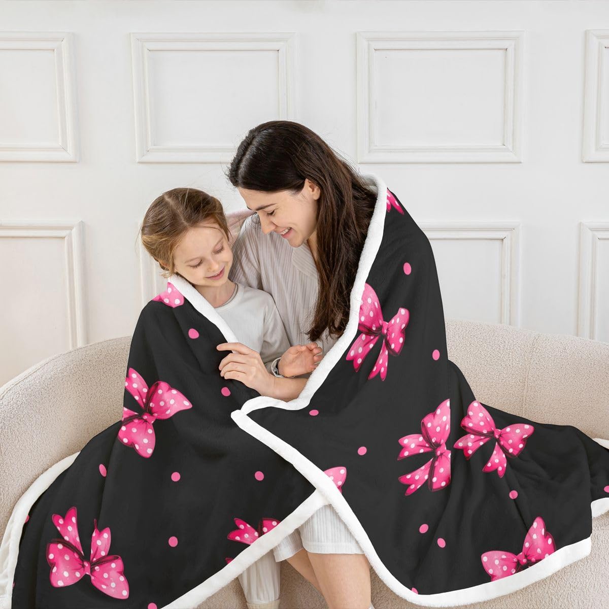 Feelyou Pink Bow Sherpa Throw Blanket for Couch Cute Polka Dot Super Soft Cozy Fleece Kawaii Bow Tie Blanket for Winter, Plush Throw Princess Decor Baby 30"x40" All Season