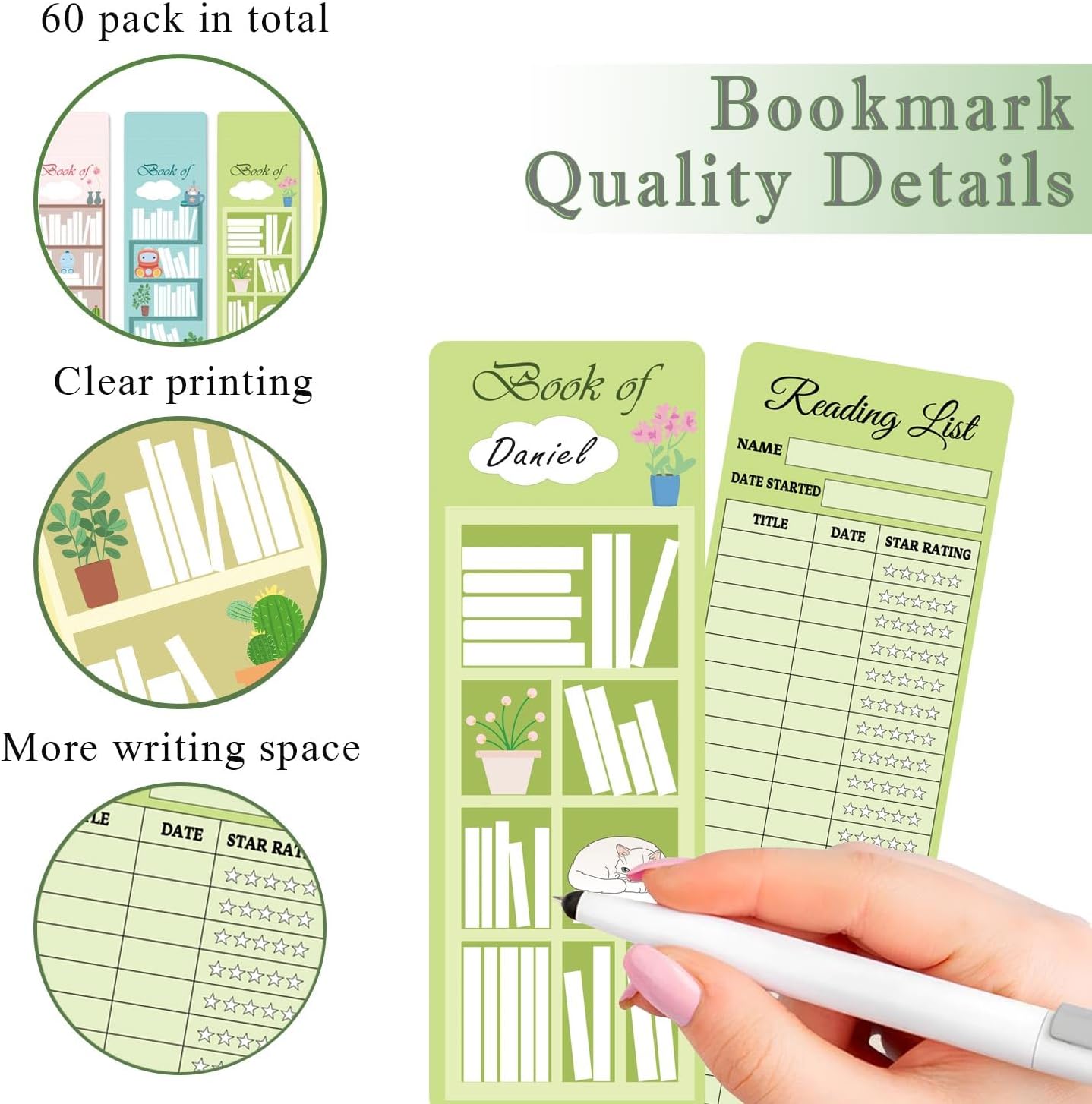 60pcs Reading List Bookmark Bookshelf Design Bookmarks 3x8 Inch 2025 Personal Libraries Reading Page Cards Bookmarks Book Tracker Notecards Book Accessories for Reading Lovers
