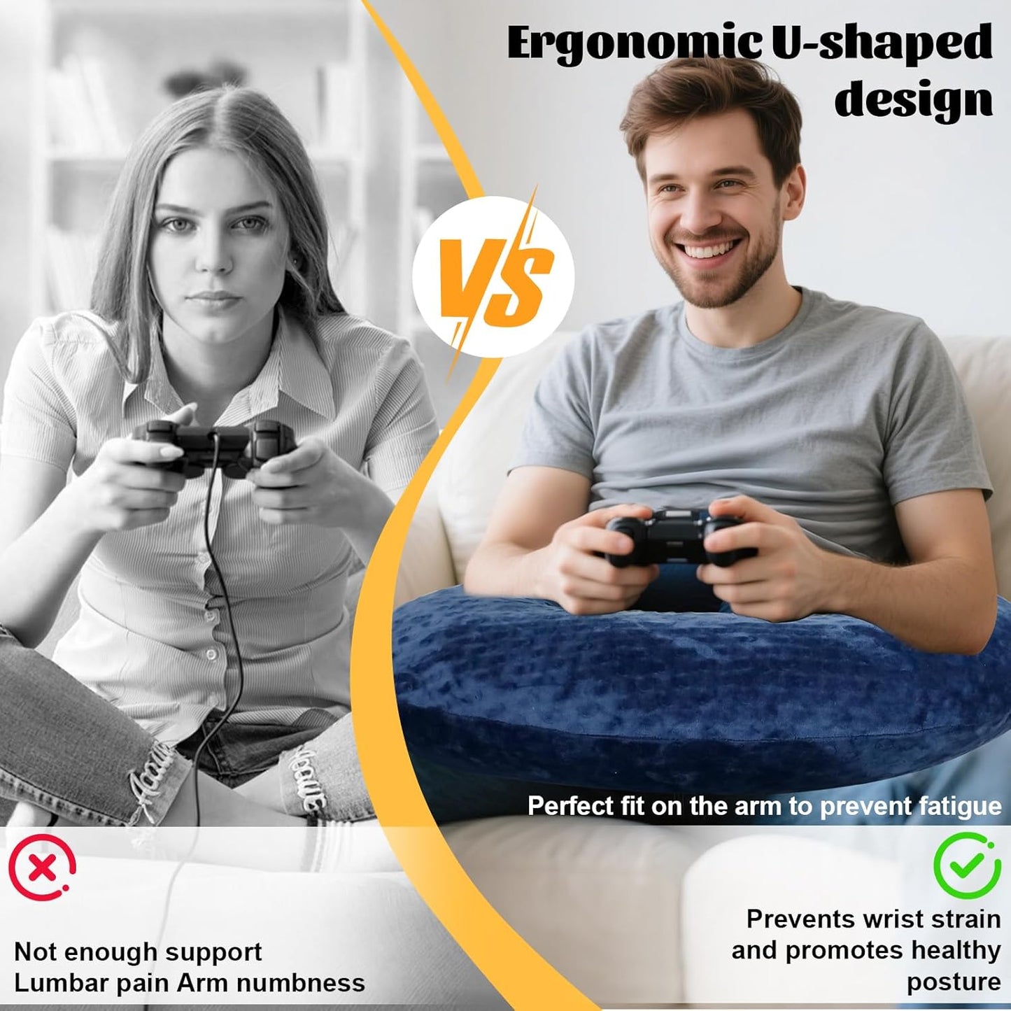 IFOYO Ergonomic Gaming Pillow for Lap, U-Shaped Crochet Pillow for Lap Support, Soft Reading Pillows Provide Arms Legs Neck Support to Long Gaming Sessions, Crocheting, Reading, Working