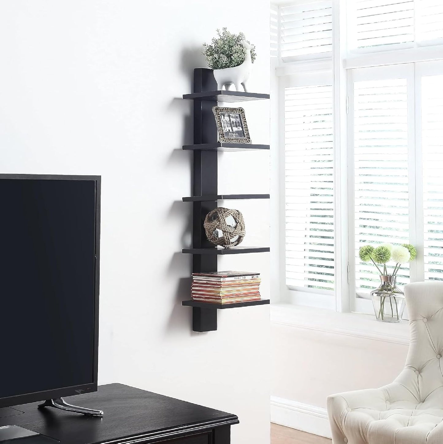 Proman Products - Mounted Spine Bookshelf, Wall Mounted Shelves, Spine Book Tower (Black)