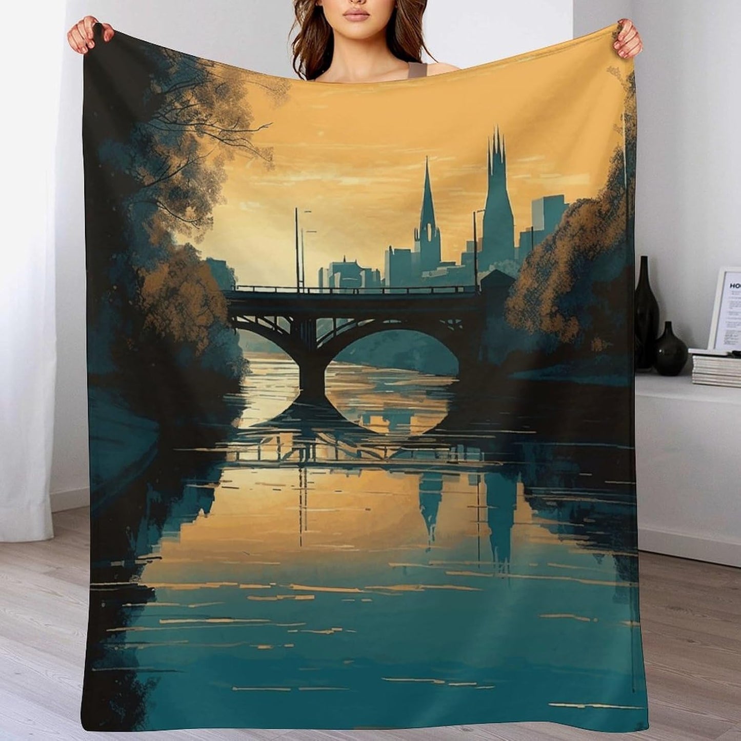 Hand Drawn Buildings Throw Blanket for Couch Super Soft Warm Lightweight Throw Blankets Cozy Flannel Bed Blanket Cute Decorative Blankets for All Seasons Home Decor Gift 40"*50" （100 * 130cm）