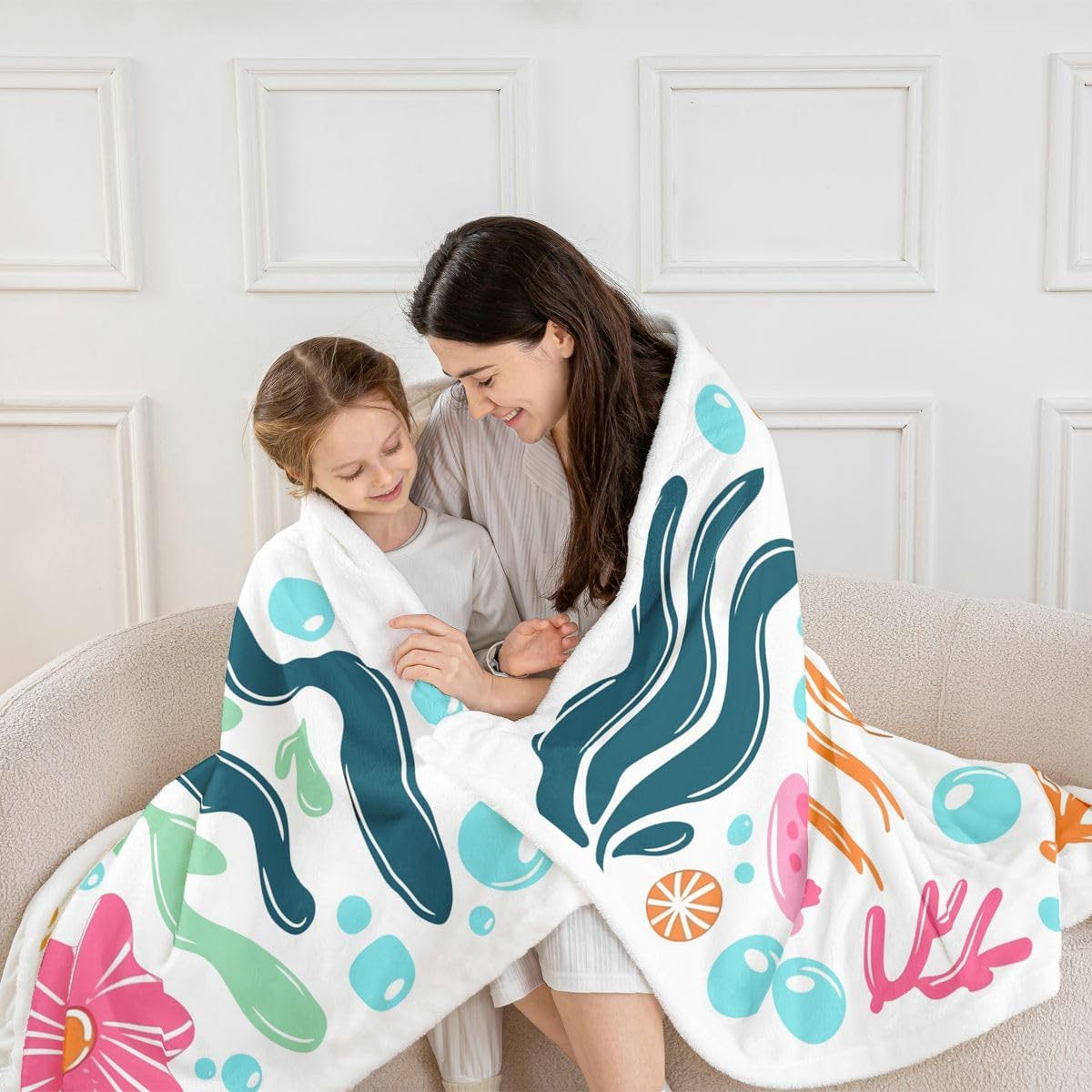 Feelyou Ocean Sherpa Throw Blanket for Couch Cute Super Soft Cozy Fleece Marine Life Sea Blanket for Winter, Plush Throw Sea Underwater World Throw 50"x60" Cartoon All Season