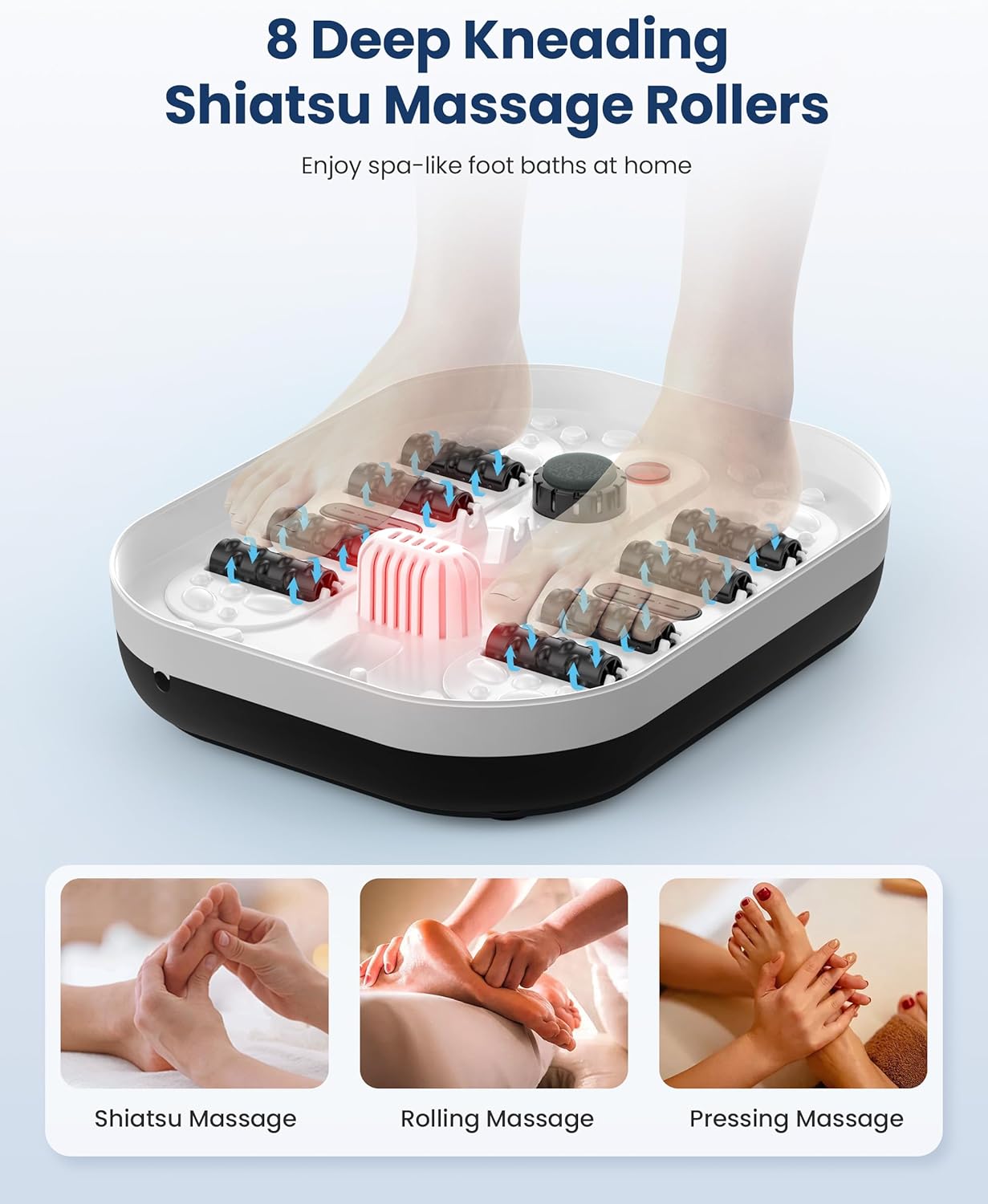 COMFIER Collapsible Foot Spa Bath Massager with Heat, Pedicure Foot Spa with Bubbles, Red Light, Pumice Stone and Shiatsu Massage Rollers, Heated Bath Spa for Relaxation and Stress Relief