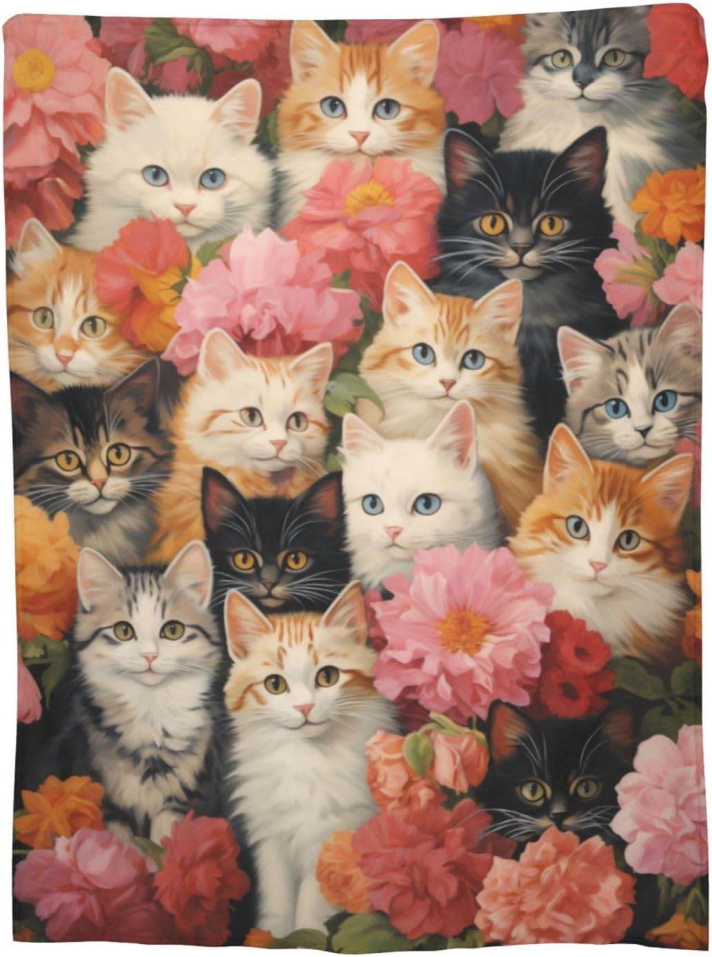 Cute Cat Blanket Gifts for Floral Lovers Girls Women Kitten Flower Flannel Throw Blankets for Home Couch Bed Sofa Soft Christmas Lightweight Decor All Season 60x50 Inches
