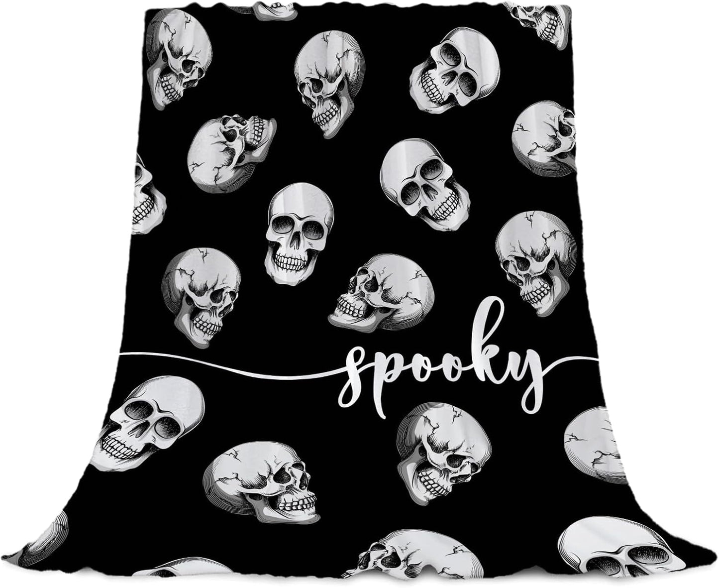 YeeJu Halloween Throw Blanket Twin XL Black Spooky Skull Blanket for Bed Couch Sofa Large Big Cozy Soft Lightweight Fuzzy Plush Fleece Blankets and Throws Holiday Decorative Blanket 66X90
