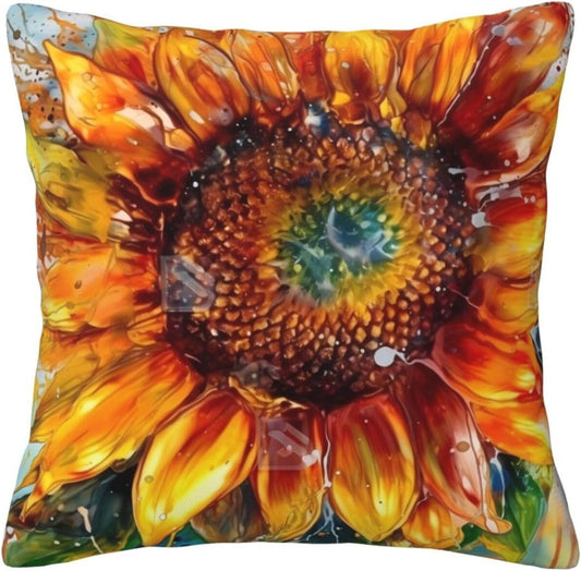 All-Season Square Pillow Covers 18"X18", Sunflower, Decorative Throw Pillow Covers for Sofa Bed Couch, Hidden Zipper Cushion Cover, Square Lumbar & Accent Pillowcases for Home Decor