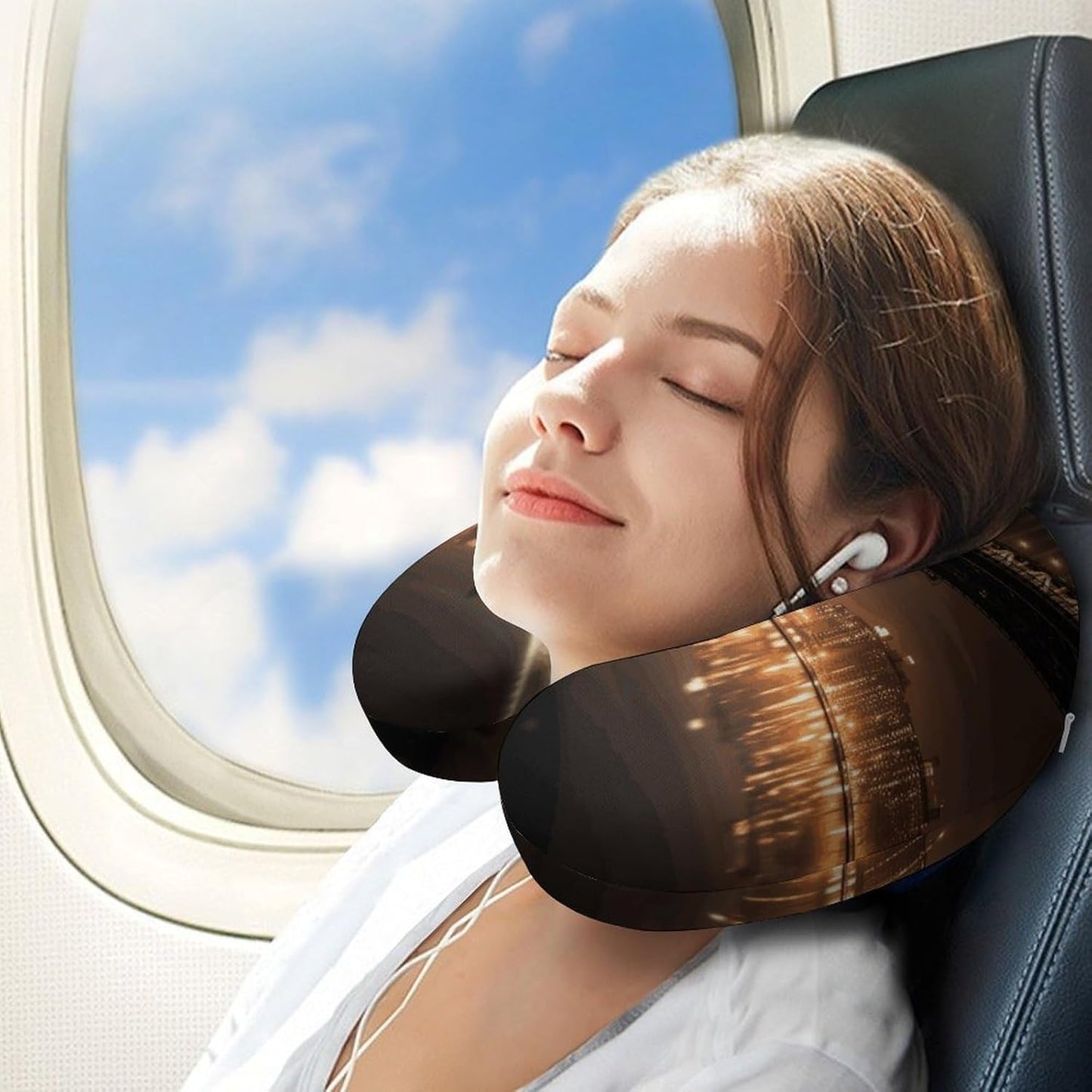 New York Manhattan Bridge Night Neck Pillow Memory Foam U Shaped Pillows Portable Pillows for Shoulder Travel Head Support Pillow with Concealed Zipper for Airplane Car Home Office