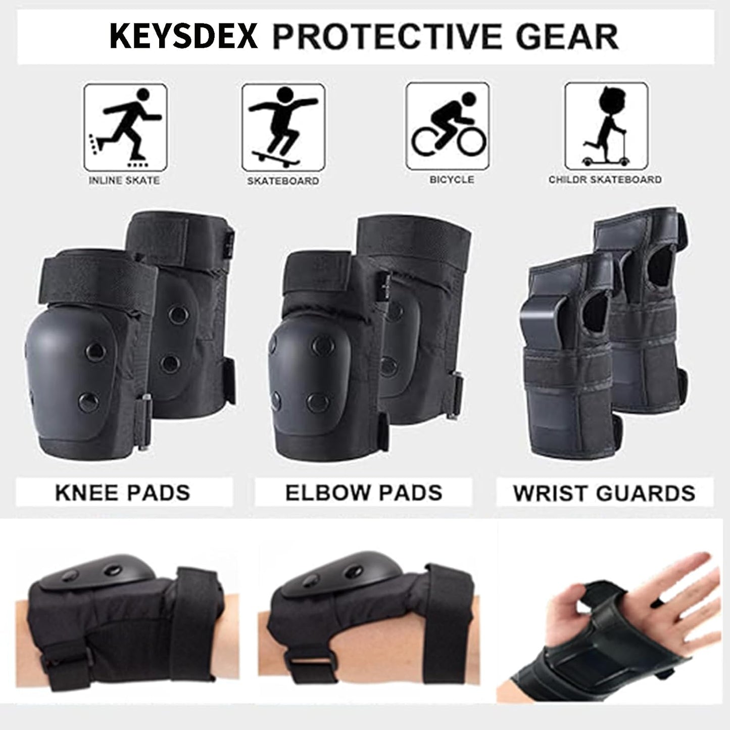 Adult/Kids 6 in 1 Protective Gear Set,Breathable Comfortable PP Shell EVA Cushion Knee Elbow Wrist Pads, Adjustable Fit for Skate&Skateboarding Cycling Roller Skating Snowboarding BMX Bike