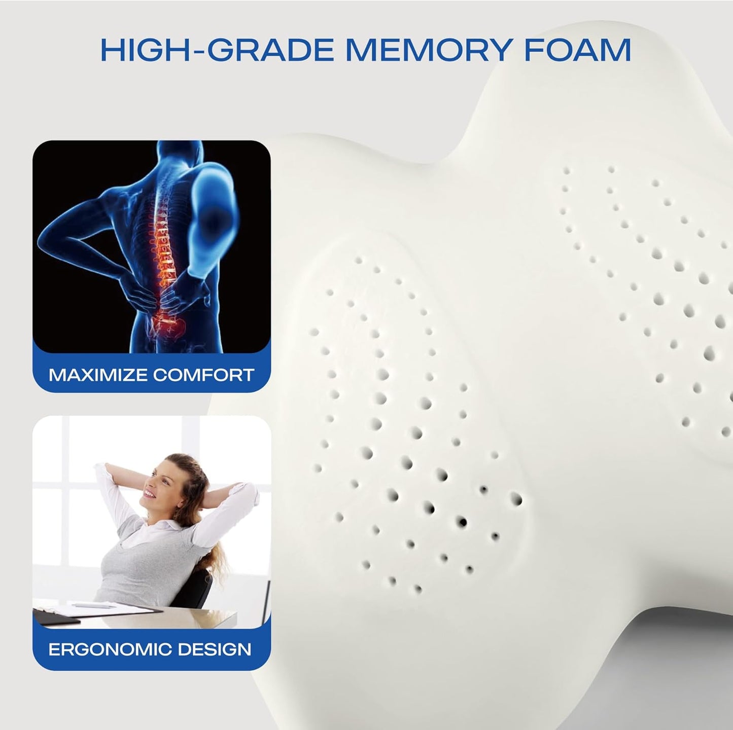 Skechers Memory Foam Lumbar Pillow,Lumbar Support Pillow for Office, Chair Lower Back Pain Relief Lumbar Pillow, Ergonomic Design Back Support Pillow for Office Chair, Car, Home, Travel,Beige