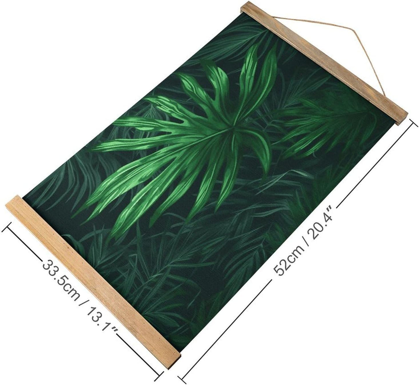 Vintage Green Tropical Jungle Plant Poster with Wooden Frame Personalized Linen Hanging Scroll Painting Rustic Wall Hanging Illustrative Modern Artwork Decor for Home Living Room Bedroom Office