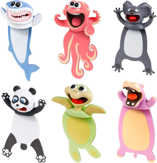 Zonon 6 Pcs 3D Funny Animal Bookmarks for Kids Wacky Cartoon Animal Bookmarks Set Cool Cute Squashed for Childrens Boys Girls Students Teachers School Supplies Fun Reading Gifts(Mixed Style)
