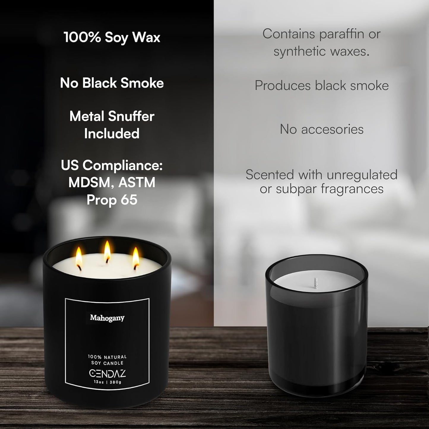 Mahogany Scented Soy Candle with Snuffer Included 3 Wick Candle for Men Long Lasting 75 Hour Burn Elegant Aromatherapy Candle for Relaxation Masculine Home Decor Birthday Holiday Gift Set Spa