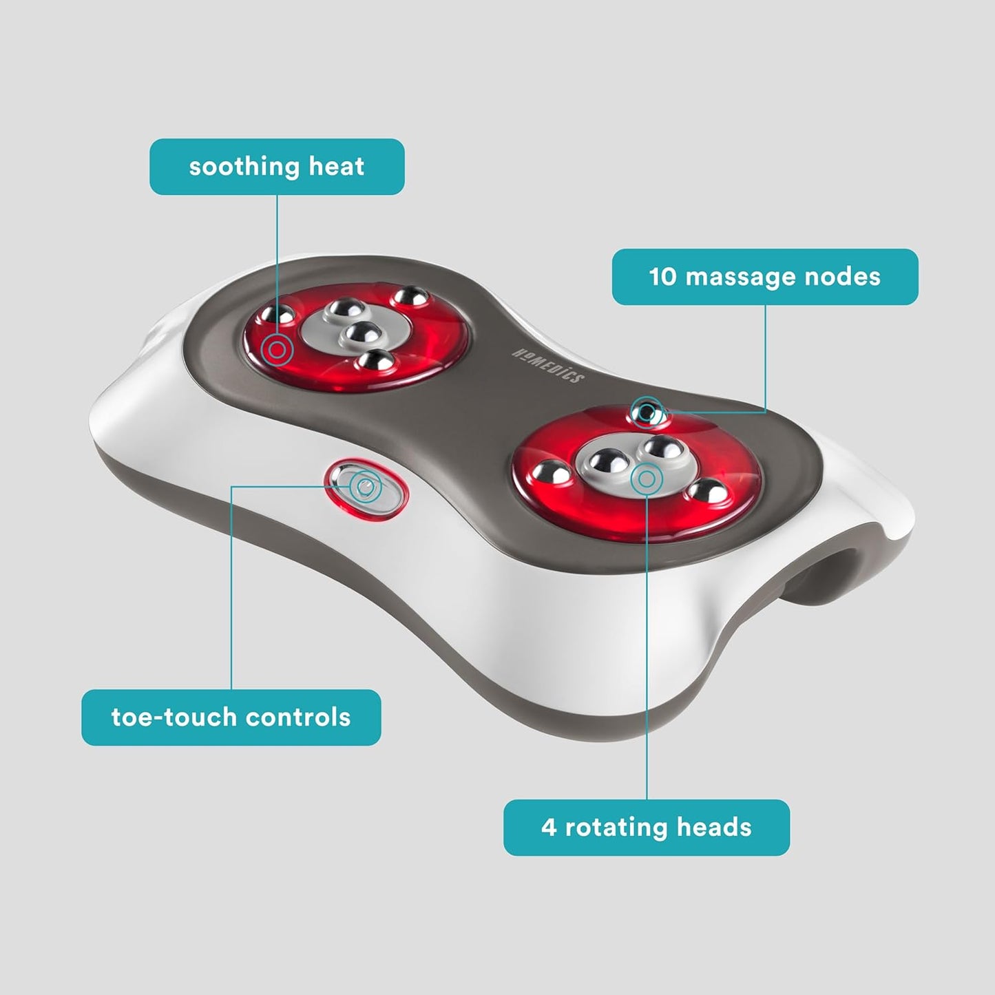 HoMedics Shiatsu Deluxe Foot Massager with Heat 4 Rotational Heads, 10 Massage Nodes, Therapeutic Kneading & Rolling Warming Massage